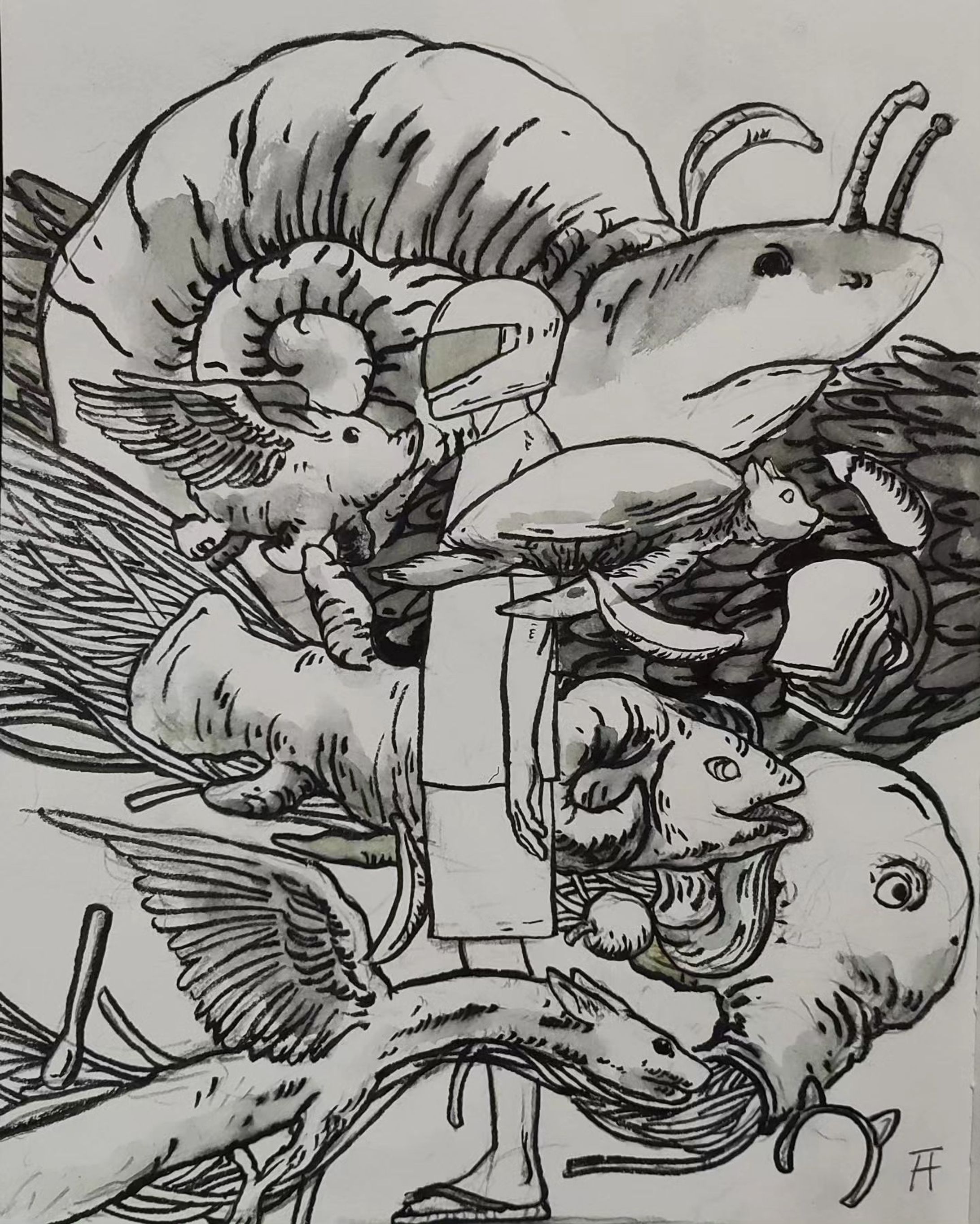 "Stream"
Throwing up some ideas on the sketch last night
.
done with @pentel_official fude brush pen
.
.
.
.
.
.
.
.
.
.
.
#sketch #original #ink #fish #animals #drawing #line #lines #pencil #pentel #octopus #snail #shark #cat #turtle #fantasy #art #arts #black #draw-1