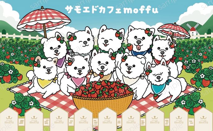 【サモエドカフェmoffu様】3月店内壁紙イラスト