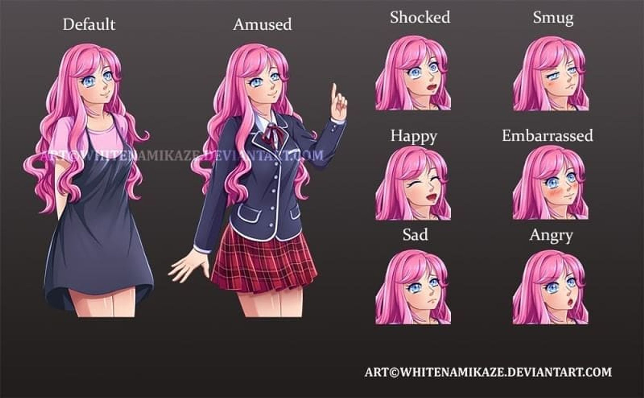 Commission for Chris J. Cinders via Discord

a Visual Novel character sprite named Hamasaki Hana for his WIP Game

little Bio :
While usually a nice girl, she is prone to teasing her friends and making snarky comments. She enjoys fashion and is popular throughout the school because of her good looks.

DeviantArt : http://fav.me/883407058

Pixiv : https://www.pixiv.net/en/artworks/90733350

COMMISSION OPEN : http://fav.me/d8qyc2q

#Digital2D #AnimeManga #CharacterDesign #Anime #digital #commissionopen #whitenamikaze #artcommission2020 #originalcharacter #cute #longhair #moe #visualnovel #charactersprite #curlyhair #pinkhair #schooluniform #seifuku #casualclothes #dress-1