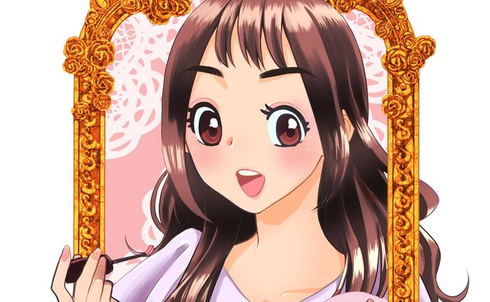 メイクをしている女性の挿絵課題制作