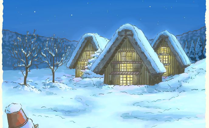 建築イラスト１２月「白川郷」