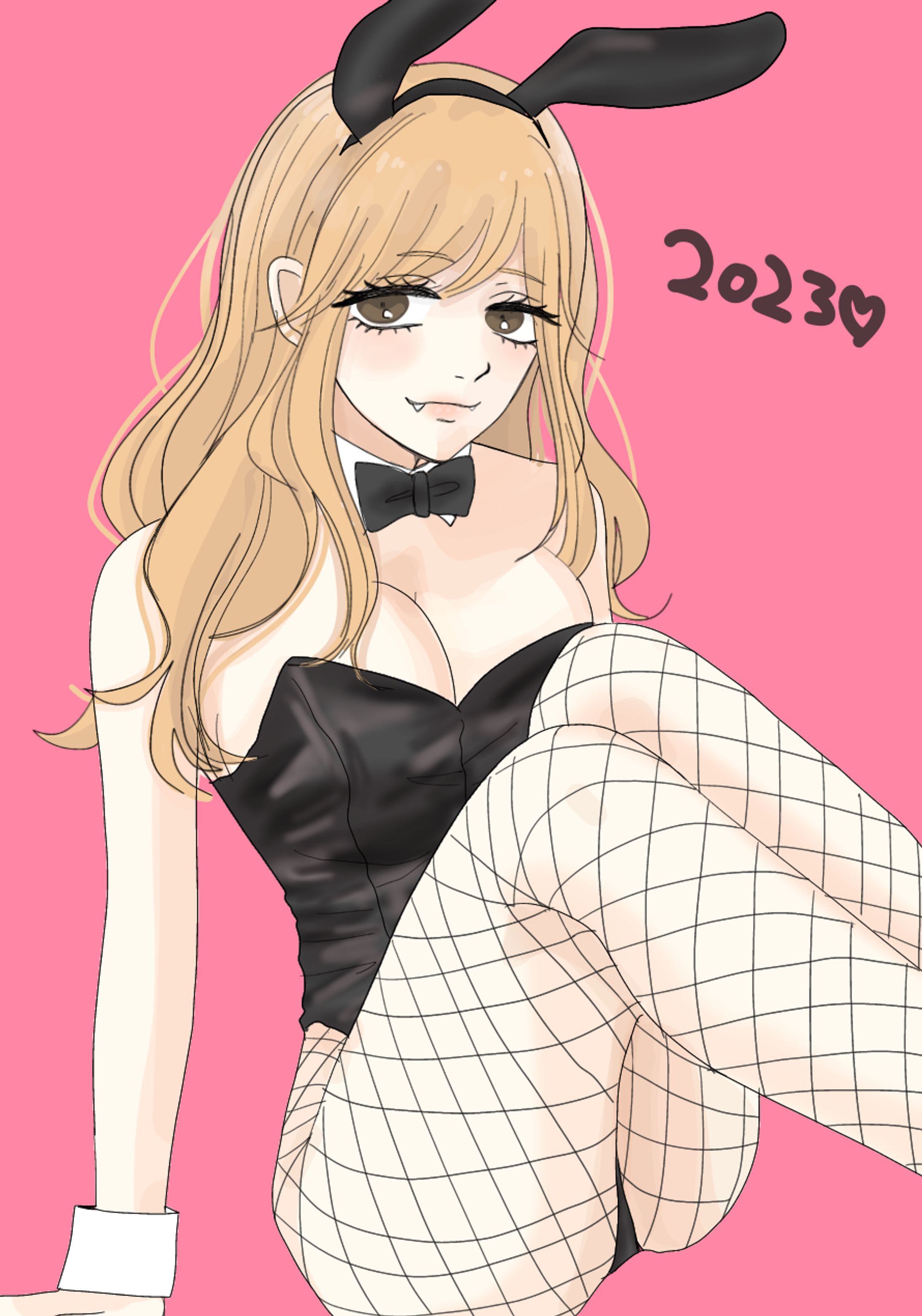 巨乳で網タイツのバニーガール-1