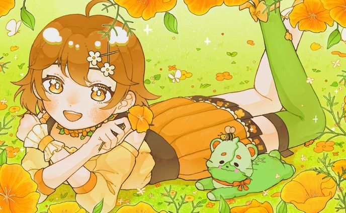 ご依頼【サムネイルイラスト】花菱はち 登録者数1000人記念イラスト