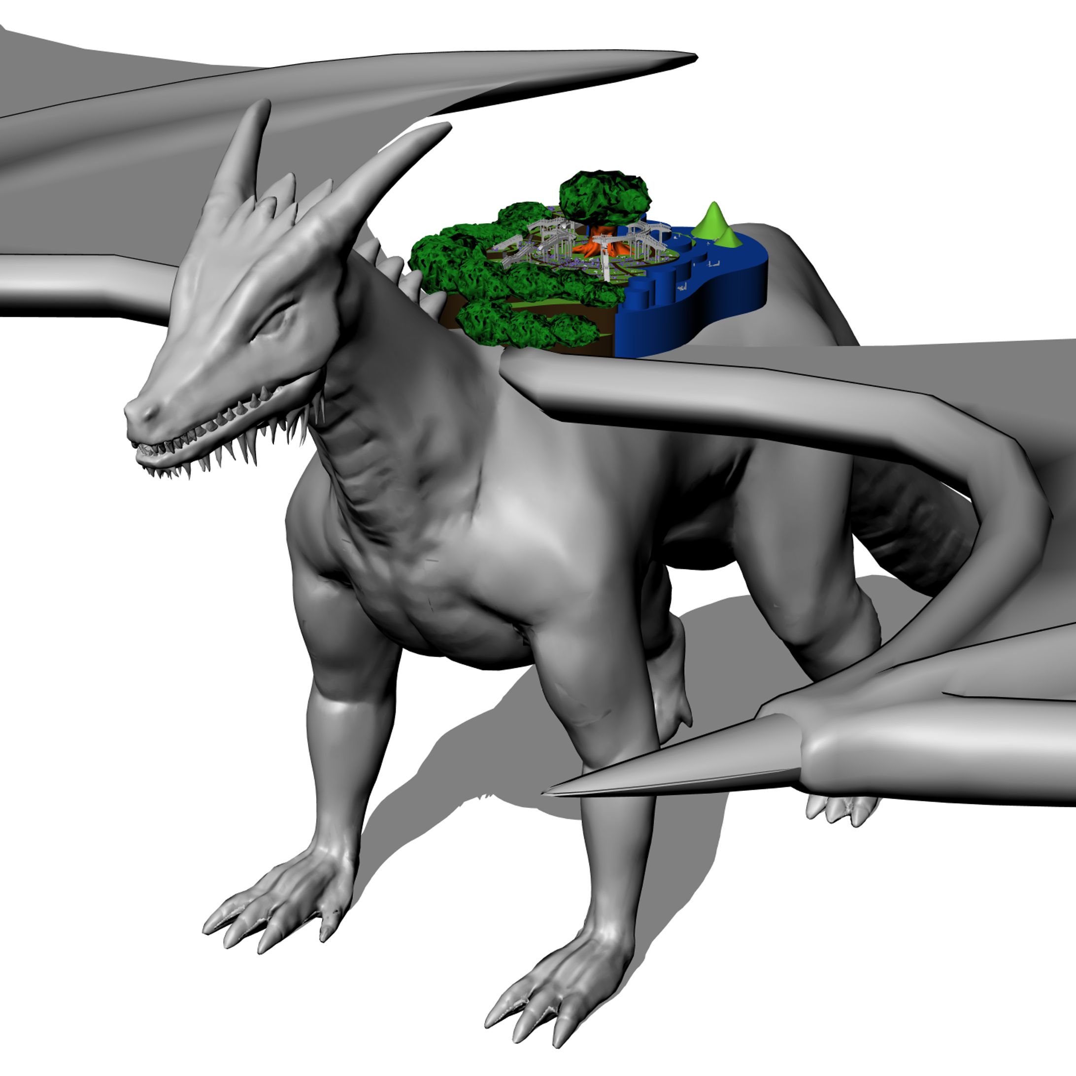 【ご依頼】ドラゴンと都市（作画用3D可動モデル）-1