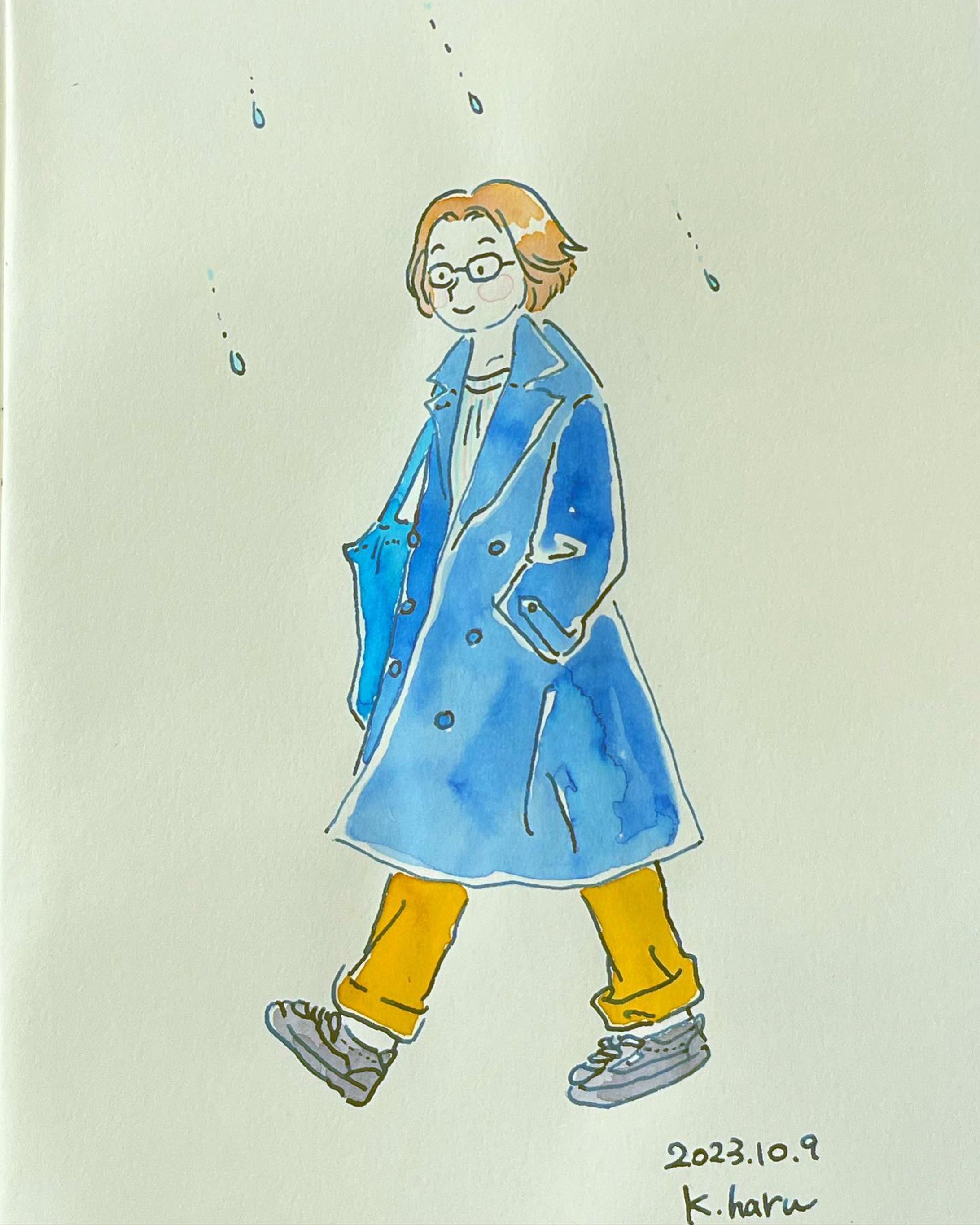 小雨降る日に着た無印の撥水加工コート。
トレンチコートが似合う私は骨格ストレートだと思っている。

🧥#無印　#muji #無印良品 #撥水加工コート 
👟#vans 
🖋 #iroutsushi M

#kuroshimaharu_fashion

#万年筆　#万年筆イラスト#万年筆イラスト #fountain #fountainpen #fountainpenink #watercolor #illustration #トラッド #トラッドスタイル #ファッションイラスト#骨格ストレート #骨格ストレートコーデ #水彩 #イラスト #イラストグラム #スニーカー女子 #mdノート #mdnotebook-1