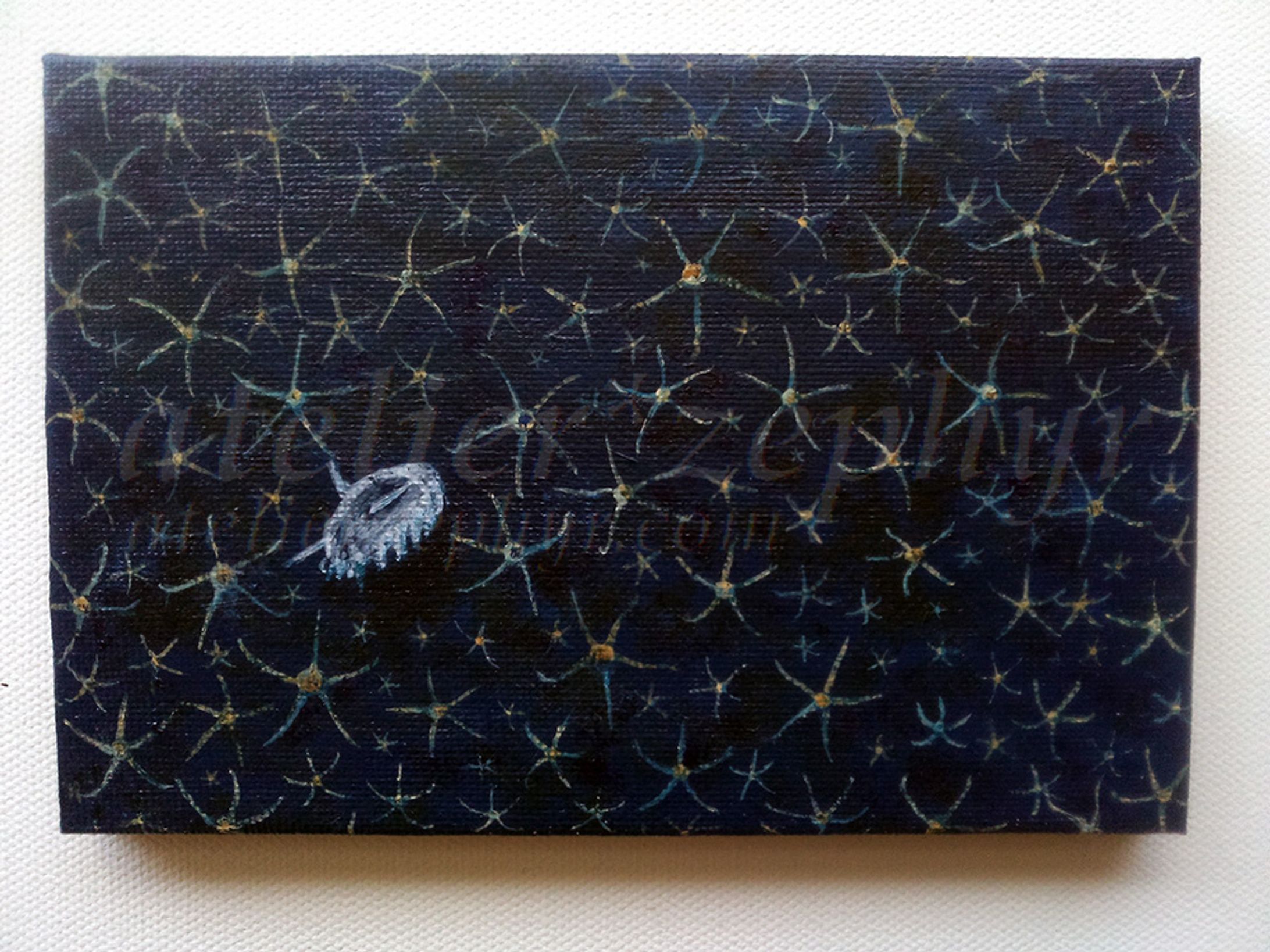 ミニキャンバス原画・水の生き物（SAKANA BOOKSさま展示販売作品）-1