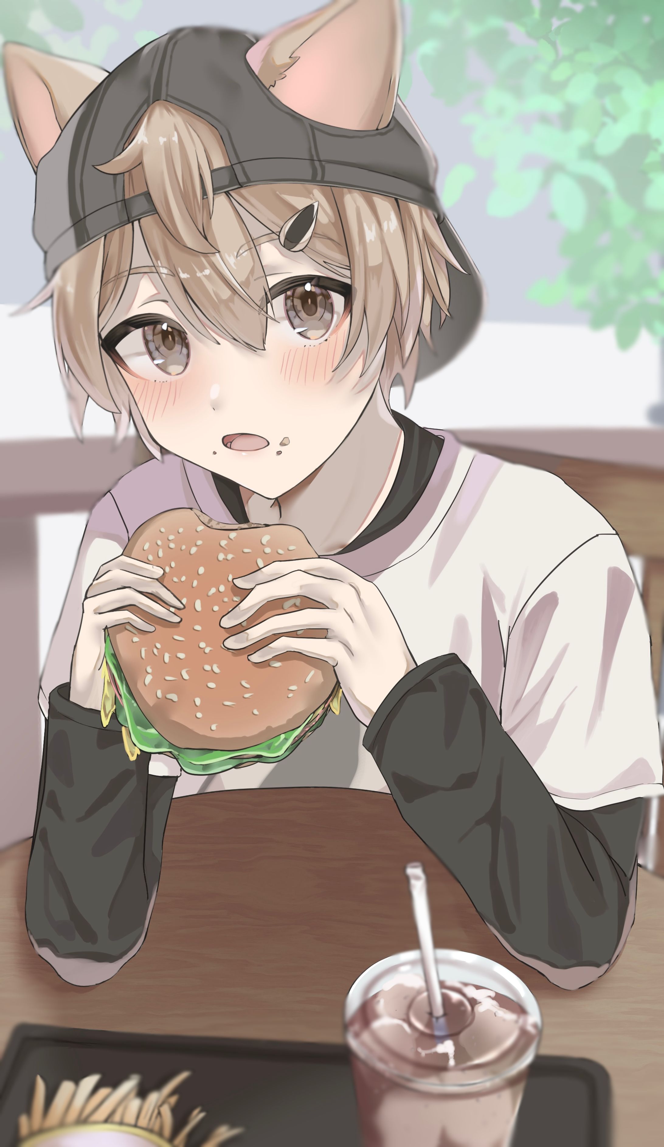 ハンバーガーを食べるハムスターくん一枚絵-1
