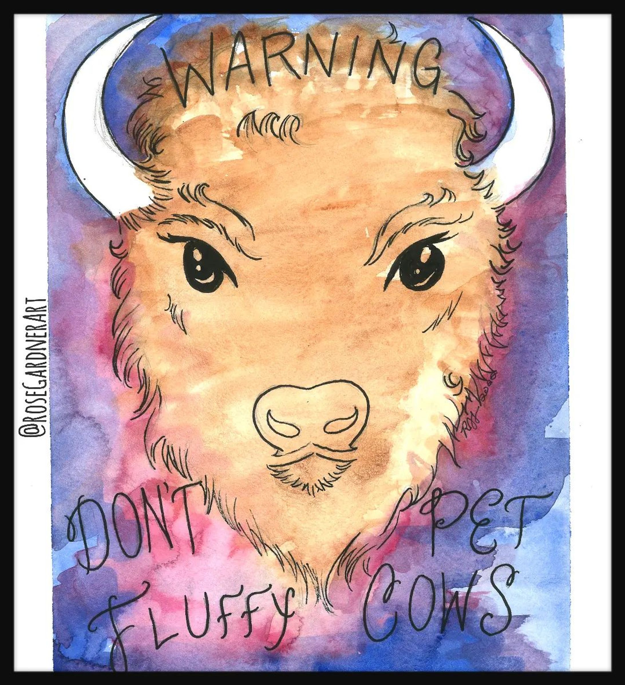 "Very Important Wyoming PSA!" 2022. Watercolor and ink. 
I was inspired by a hilarious @nationalparkservice
graphic posted this summer and Wyoming's consistent annual tourism Bison goring. Bison are beautiful but that are extremely territorial and not interested in being pet. Please enjoy wildlife from afar!

Like what you see? You can buy 5 postcard size prints of this for $5 or the original 8x10 is also for sale (DM for price). Message me for a PayPal or Venmo invoice. 
.
.
.
.
.
 .
#rosegardnerart #penandink #spiralart #bison #buffalo #keepwildlifewild #wyomingpsa #wyoming #wyomingartist #lineart #lineartwork #illustration #handdrawn #freehand #artsagram #contemporaryart #inkdrawing #sketch #sketchbook #contemporaryart #artofinstagram #現代アート #アートギャラリー  #ペン画 #細密画 #ペンアート #일러스트 #일러스틀레이션-1