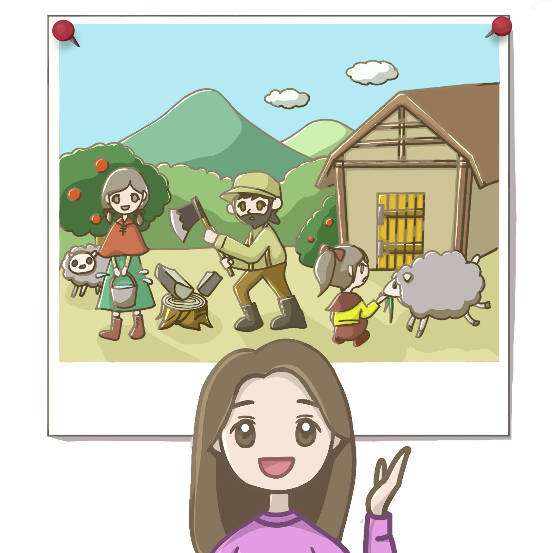 村人の生活を説明するイラスト-1