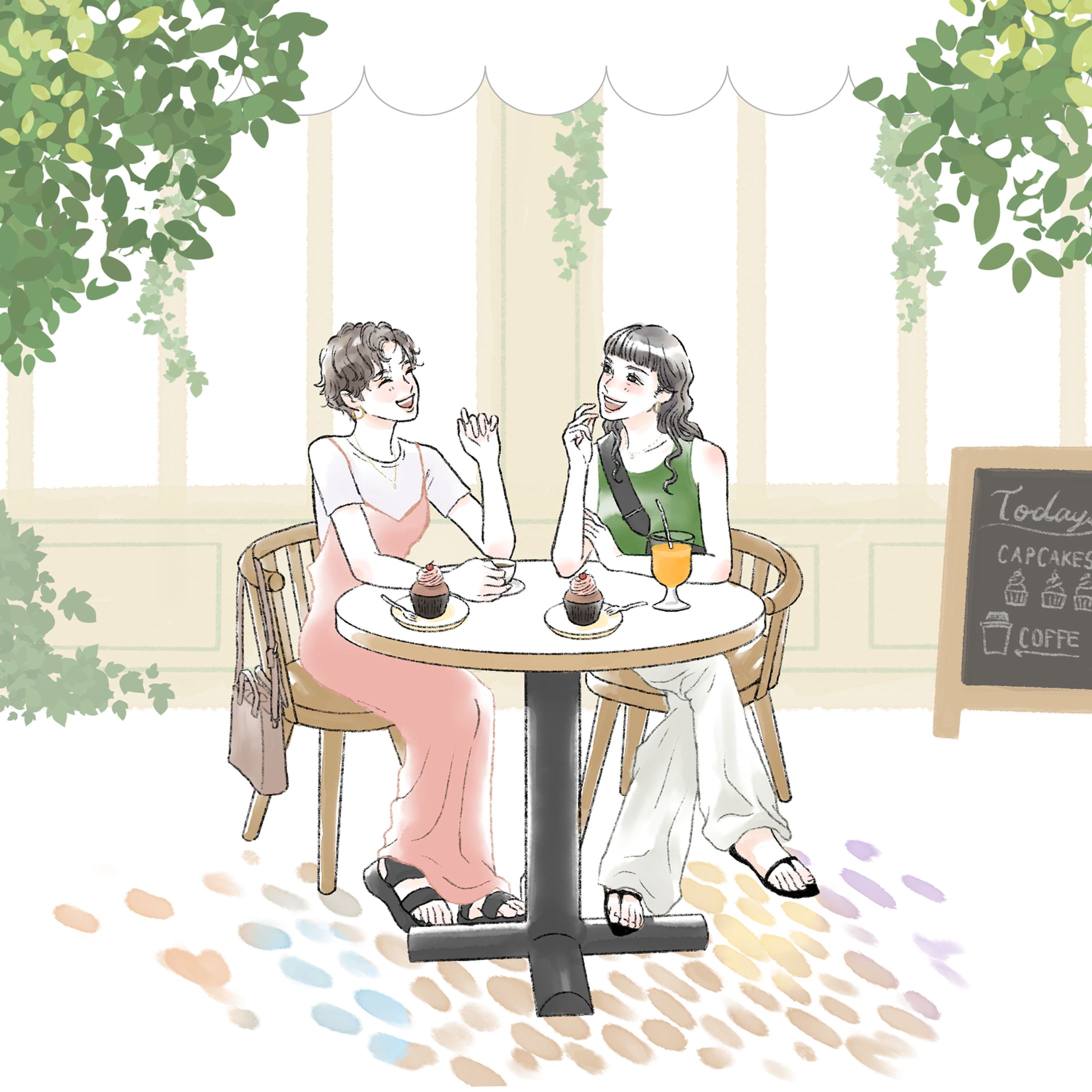 カフェで談笑する2人-1