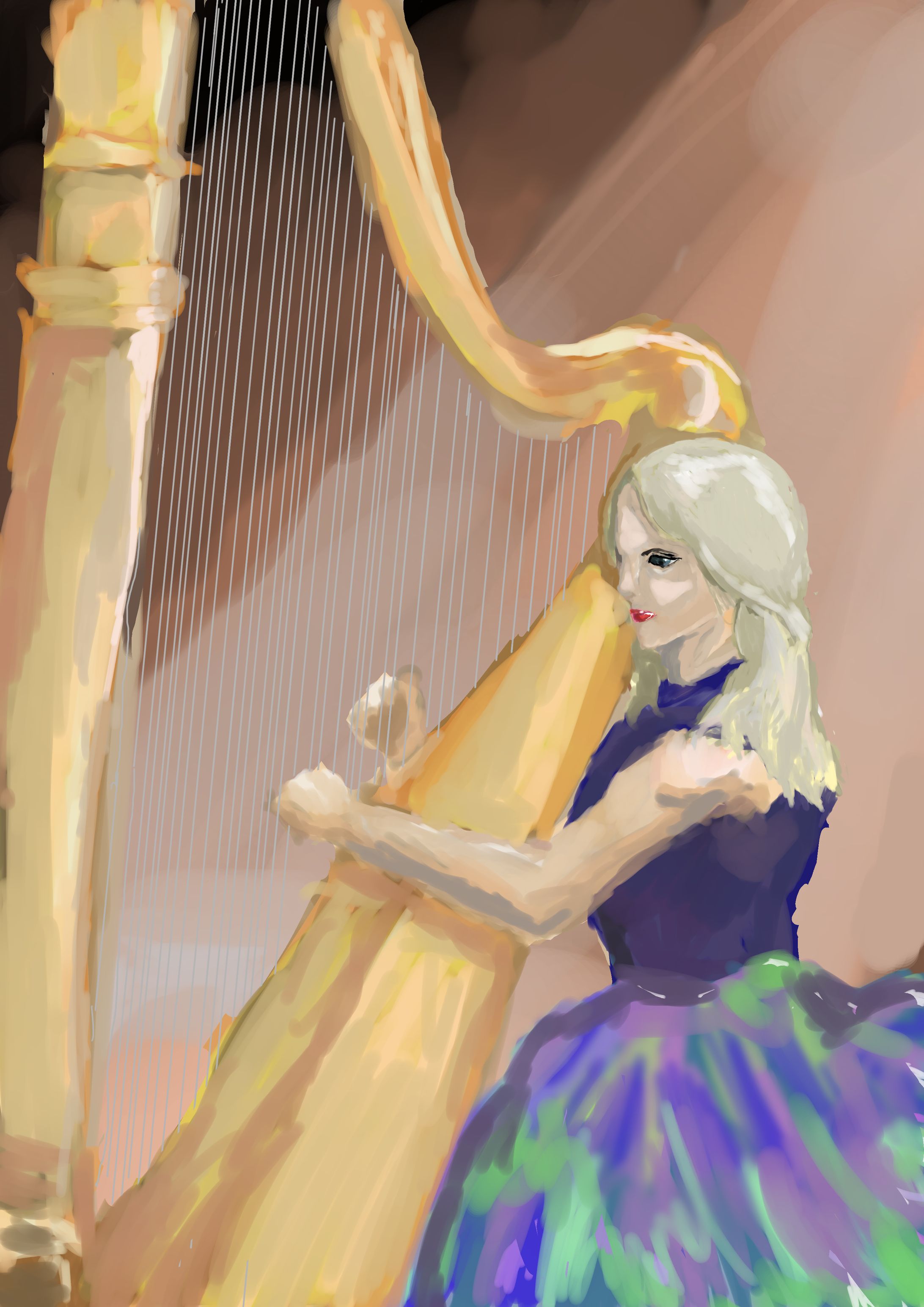 ハープを弾く女-1