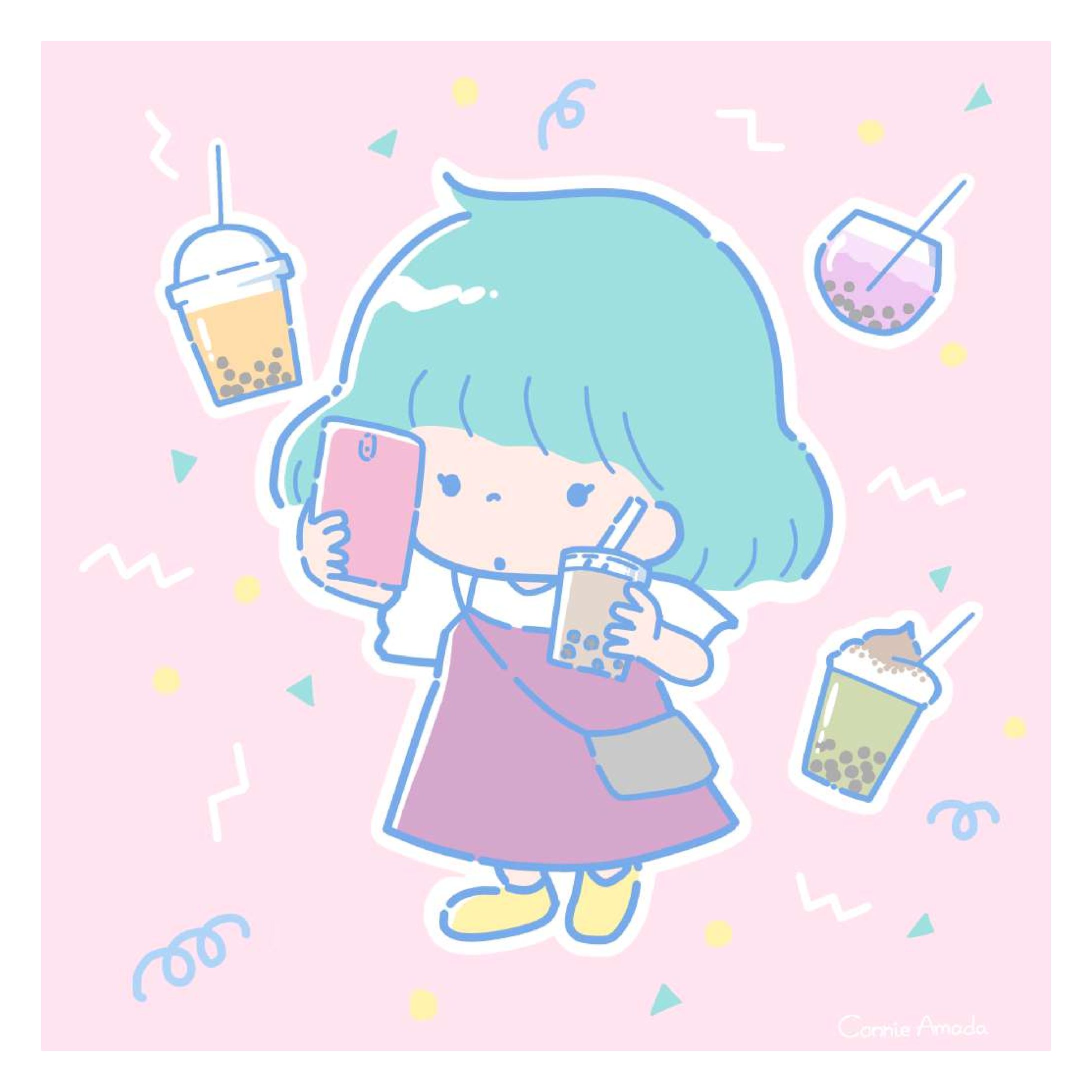 グッズイラスト『ニューレトロ×タピオカドリンク』-1