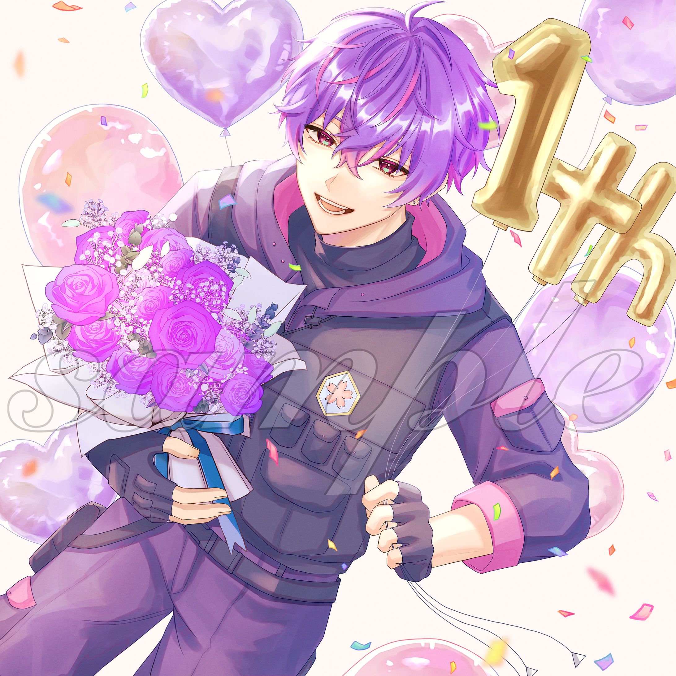 紫桜いろは様1周年記念お祝いイラスト-1