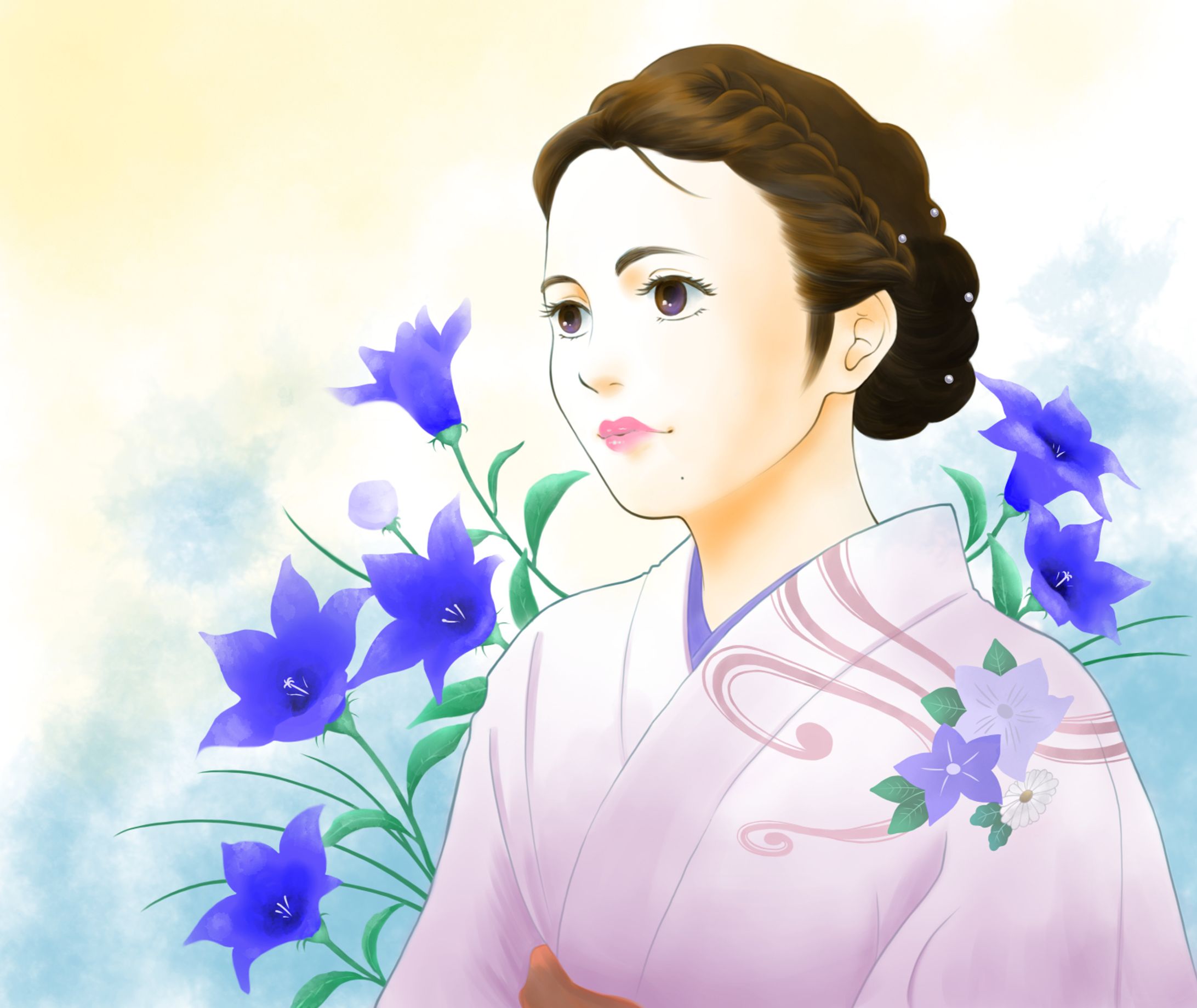 【イラスト】着物を着た女性-1