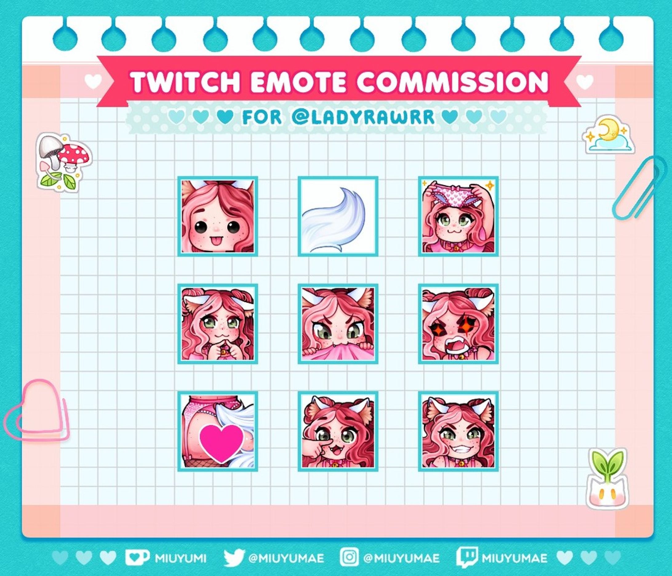 Fun emotes I did for lovely streamer LadyRawrr ! 💖

Remember that all my comms still have a 25% discount for the next 5 days, until december 25th! 🌟 DM me or email me at miuyumae@gmail.com if you're interested in working with me! 💙

#holidaydiscounts #holidayoffer #emotes #emotecommissionsopen #twitchemote #twitchemotes #twitchemotecommission #cutegirl #kemonomimi #pinkhair #redhair #streamer #artstreamer #twitchstreamer #digitalartist #commissionsareopen #commissionsopen #digitalart #digitalartwork #digitaldrawing #smallartist #smallartists-1