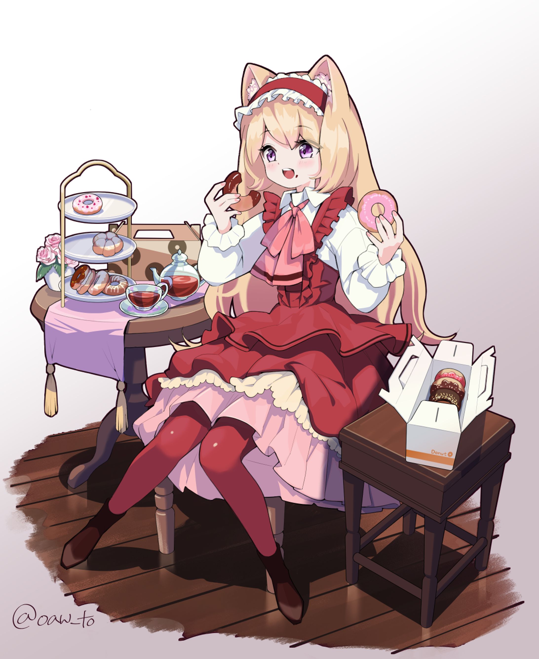ドーナツを食べる猫耳さん-1
