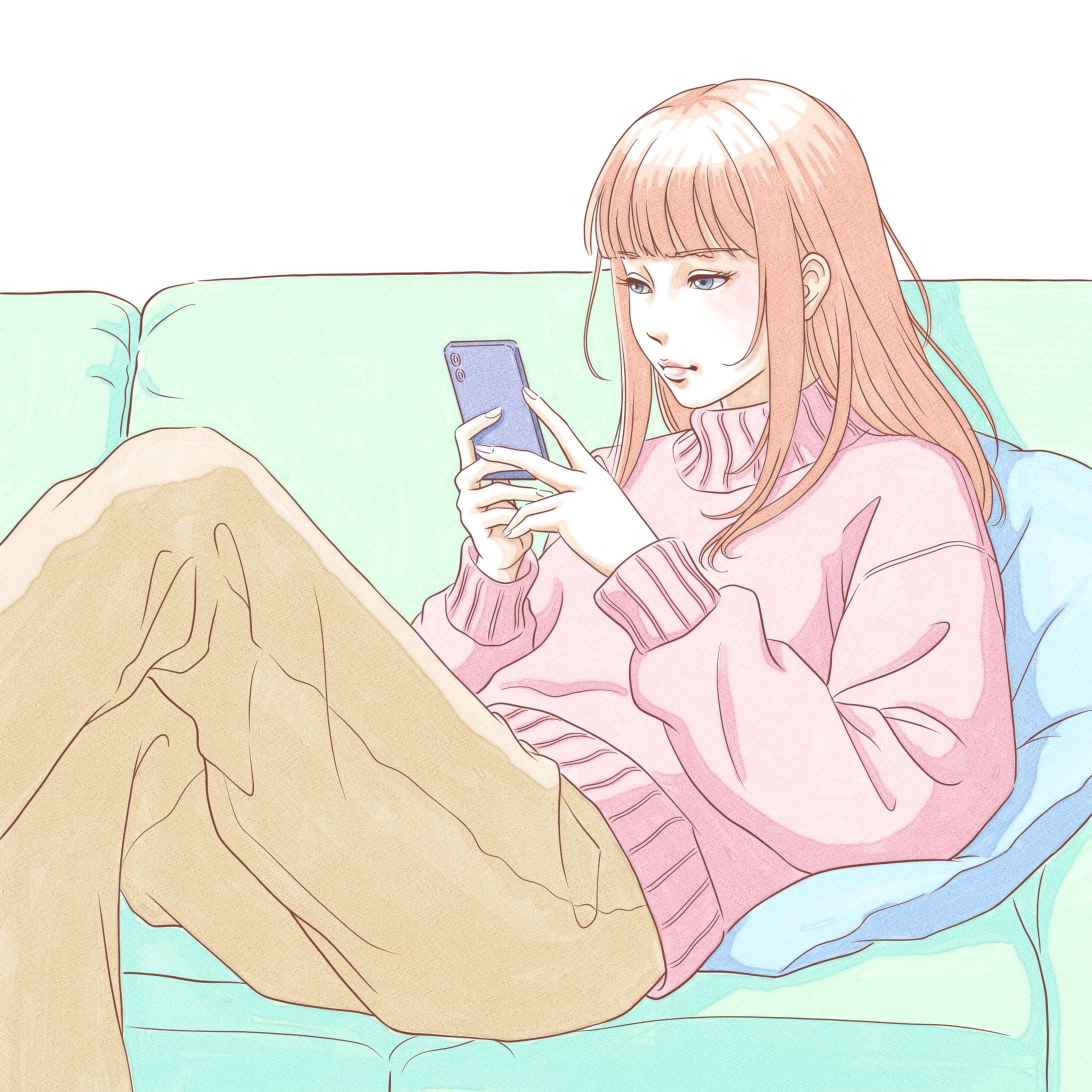 ソファでくつろぐスマートフォンの時間-1