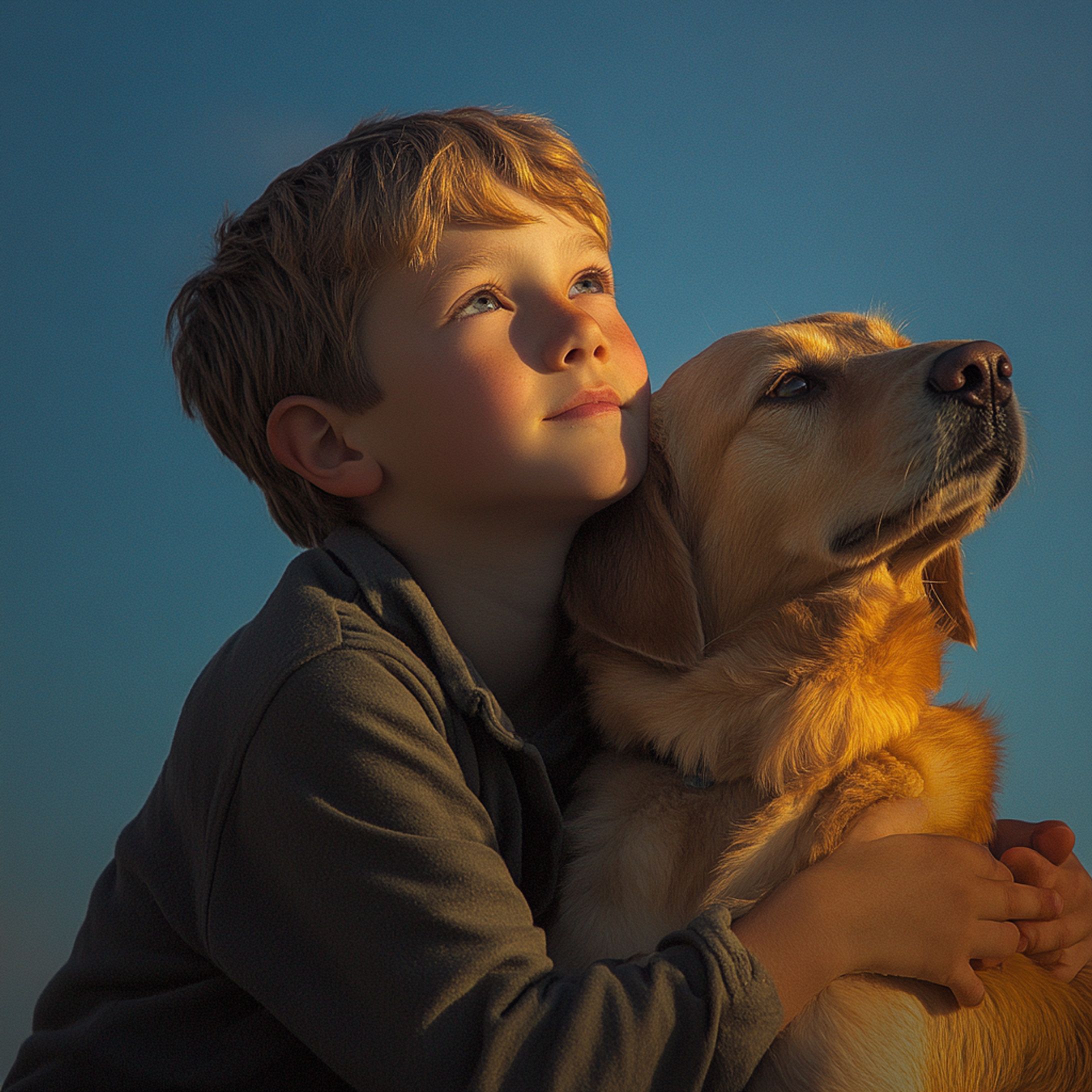空を眺める男の子と犬-1