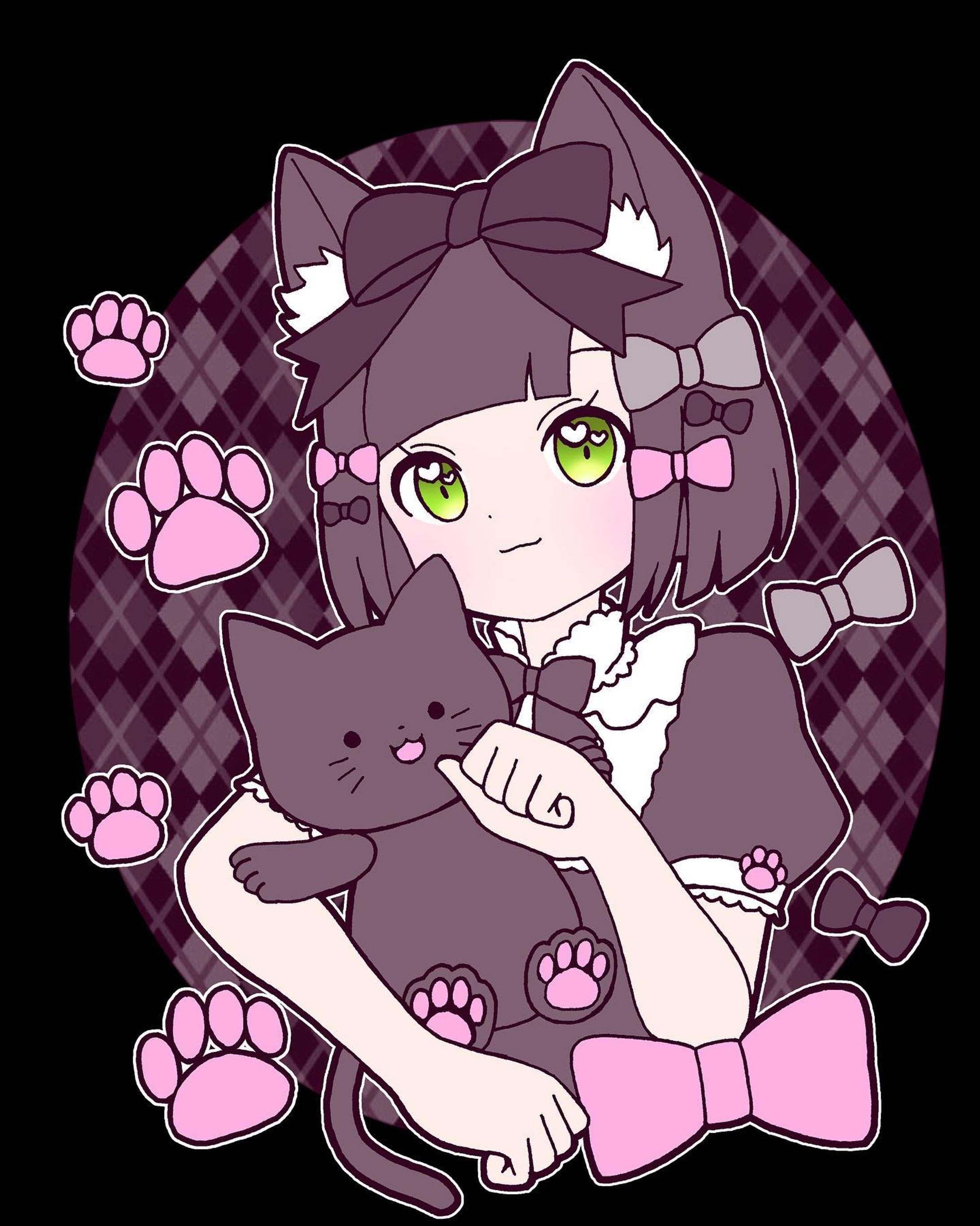黒猫ちゃん🐈🐾🎀
#お絵描き　#イラスト-1