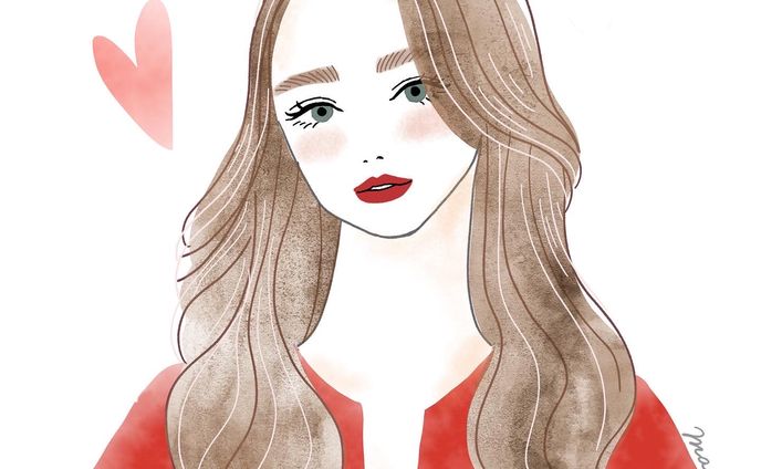 ロングヘアーの女性水彩タッチ