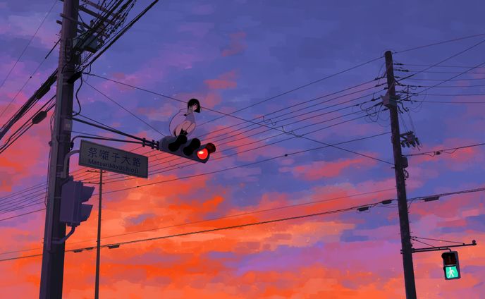 きつねと夕焼け