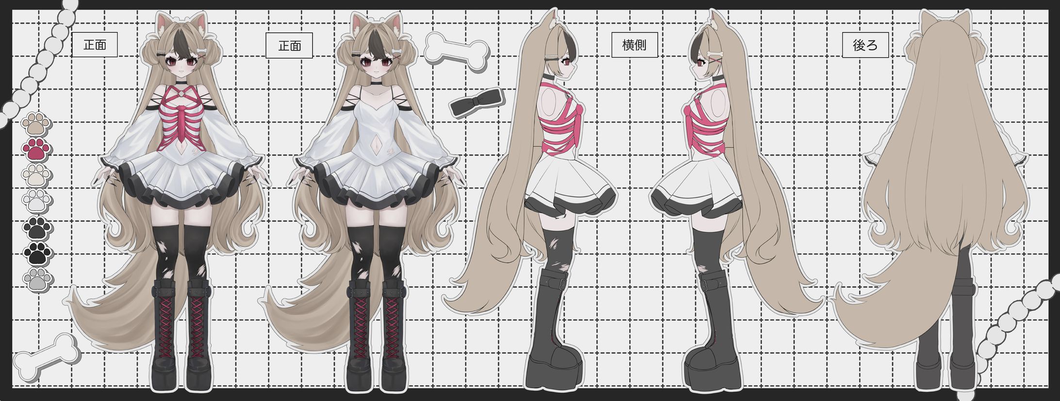 犬榧りり様  VTuberモデル 三面図-1