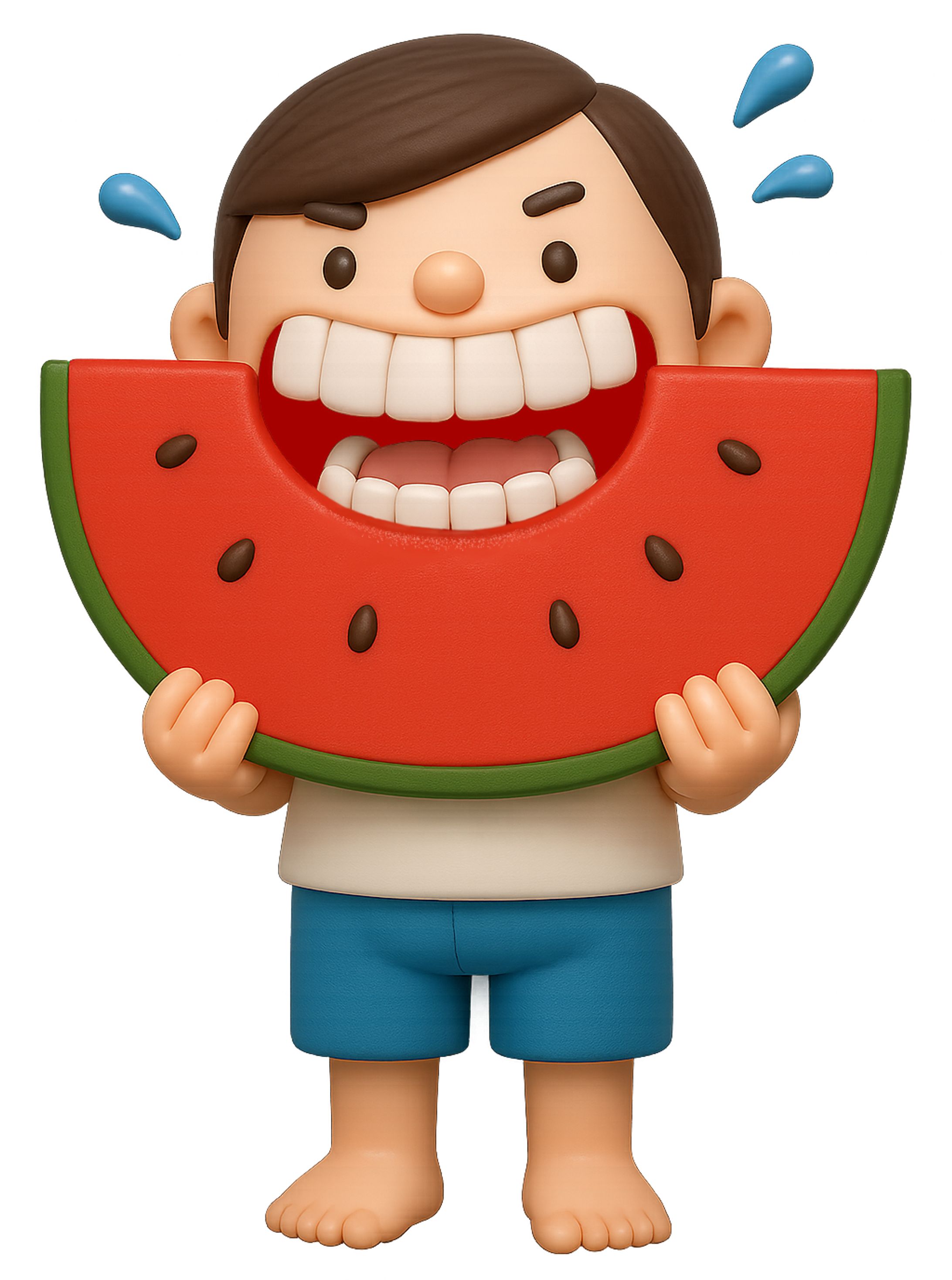 スイカをかじる男の子の3D風イラスト｜3D-Style Illustration of a Boy Eating Watermelon-1