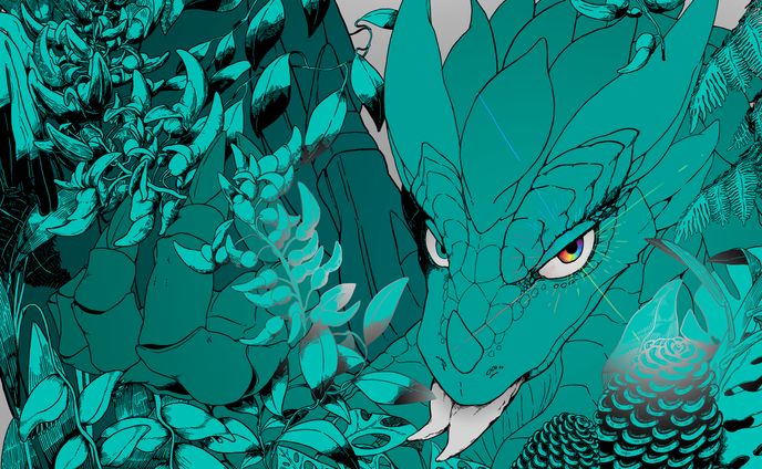 【イラスト】サイバーイグアナ様植物とかっこいい線画メインイラスト