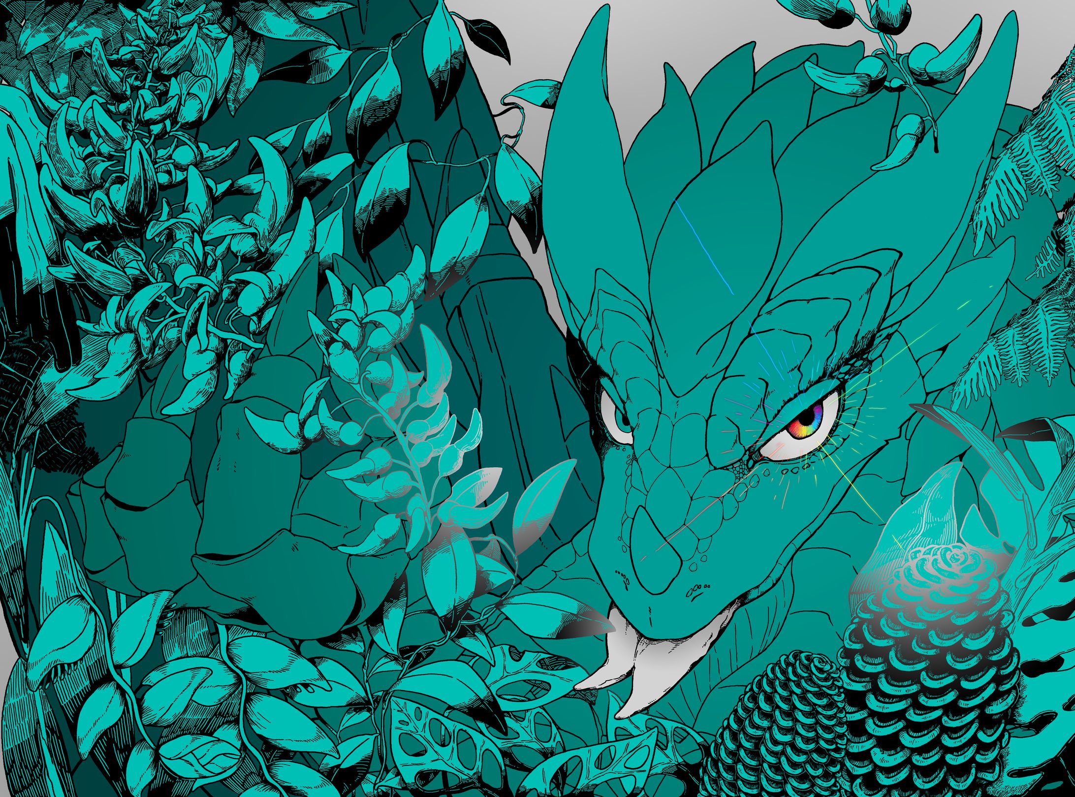【イラスト】サイバーイグアナ様植物とかっこいい線画メインイラスト-1