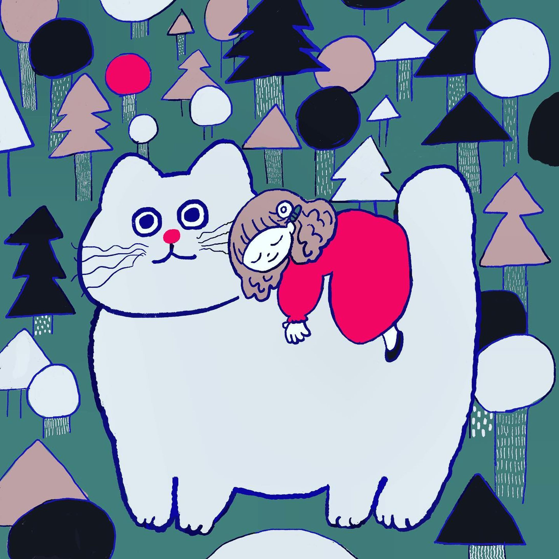 ♪こないだ　森であった　
おっきねこさん
せなかに　のせてくれる　
やさしい子だったよ

🍏おっきふとったねこへの
妄想がとまりません〜🥹

#シンプルイラスト#ねこイラスト #イラストレーター#女の子イラスト #ガールズイラスト #アートワーク#イラストレーション #プロクリエイト#procreate #art#artwork#illust#illustration#illustrator#catillustration #插图 #插图画家 #藝術  #고양이#고양이의보은 #드로잉 #일러스트 #그림스타그램 #일러스트레이터#미술 #ねこ好きさんと繋がりたい#ゆるふわイラスト#デジタルアート-1