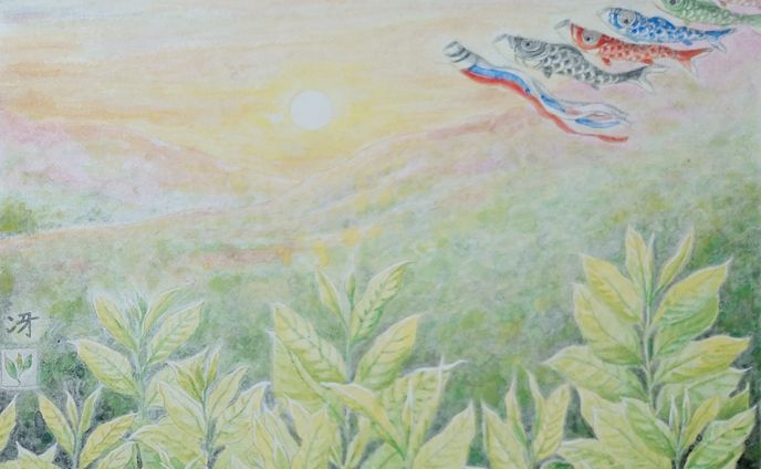 茶摘み　　日本画