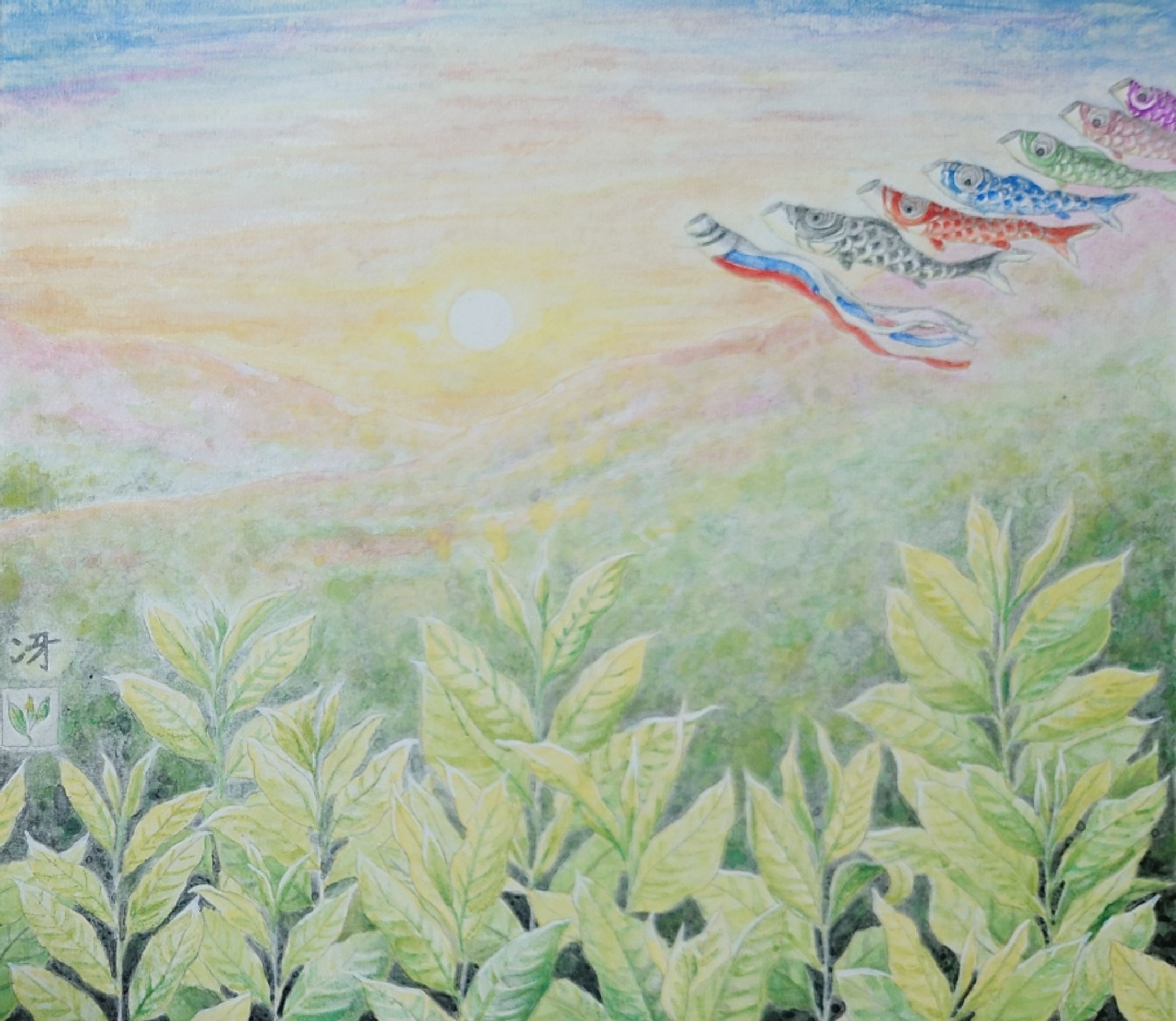 茶摘み　　日本画-1