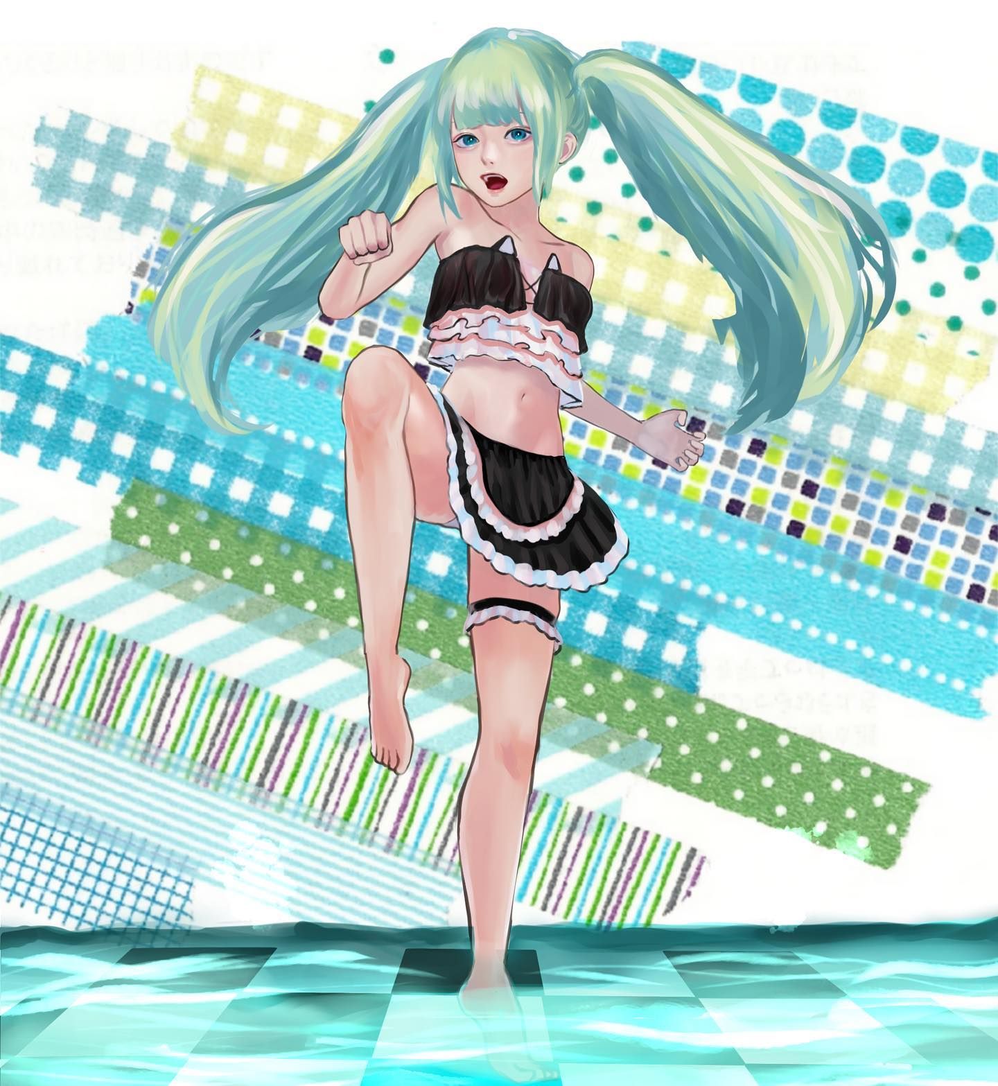 夏🌞🌴🌺✨ #illustration #イラスト #初音ミク #水着