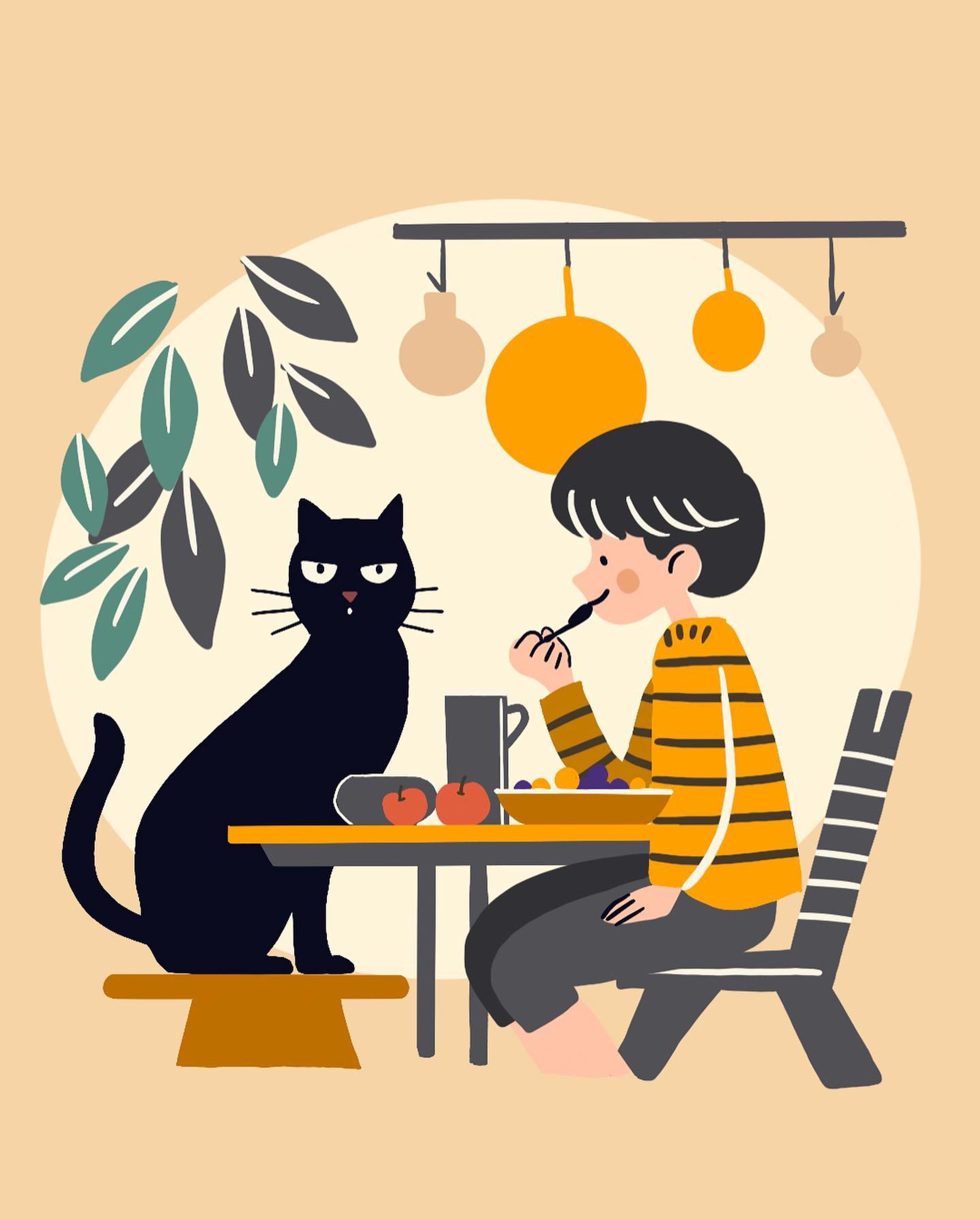 他の投稿はこちら
▷ @keiko_illust

┈┈┈┈┈┈┈┈┈┈

▷猫とごはん

猫とおしゃべりしながら
ご飯を食べている風景を
想像して描きました

┈┈┈┈┈┈┈┈┈┈

今日の投稿が気に入っていただきましたら
❤️で教えてくれると嬉しいです！

┈┈┈┈┈┈┈┈┈┈

このアカウントでは

生きものや、日々の暮らしにまつわるイラストを発信しています！

【 作成メニュー 】
□ 挿絵風イラスト
□ Instagram投稿用イラスト

…などのオリジナルイラスト作成承ります✨

┈┈┈┈┈┈┈┈┈┈

ご依頼/お問合せはDM( @keiko_illust )にて
受付中です⭐︎
『無料相談』と送ってください🌼

┈┈┈┈┈┈┈┈┈┈

⁡#procreatedrawing 
#procreate 
#illustration 
#illustrator
#イラストレーター
#動物イラスト
#絵本イラスト 
#ネコイラスト 
#デザイン
#graphics
#手描きイラスト
#シンプルデザイン
#シンプルイラスト
#children_illustration 
#picture 
#picturebook 
#drawing-1