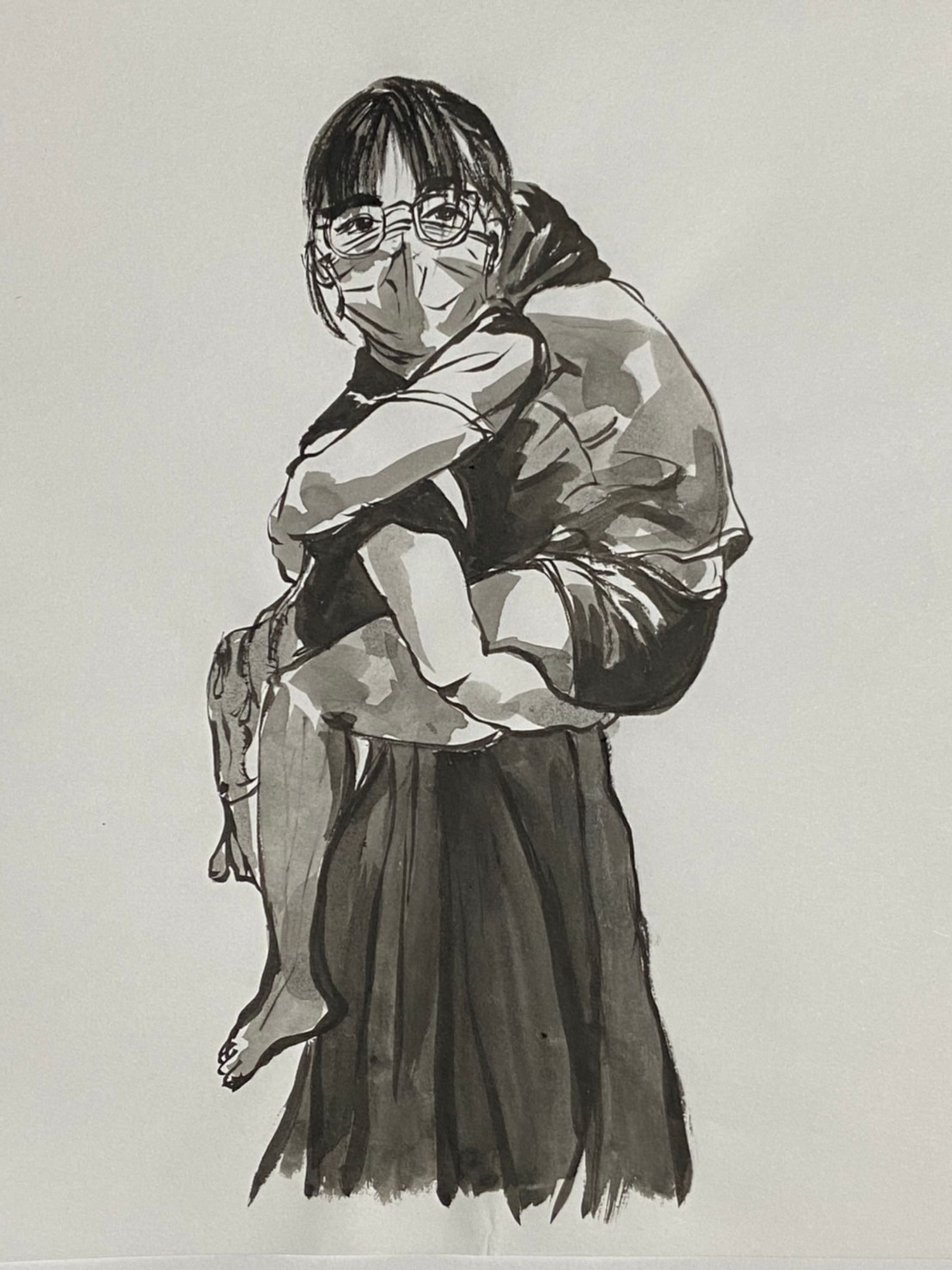 【水墨画風】くっつく*3枚-1