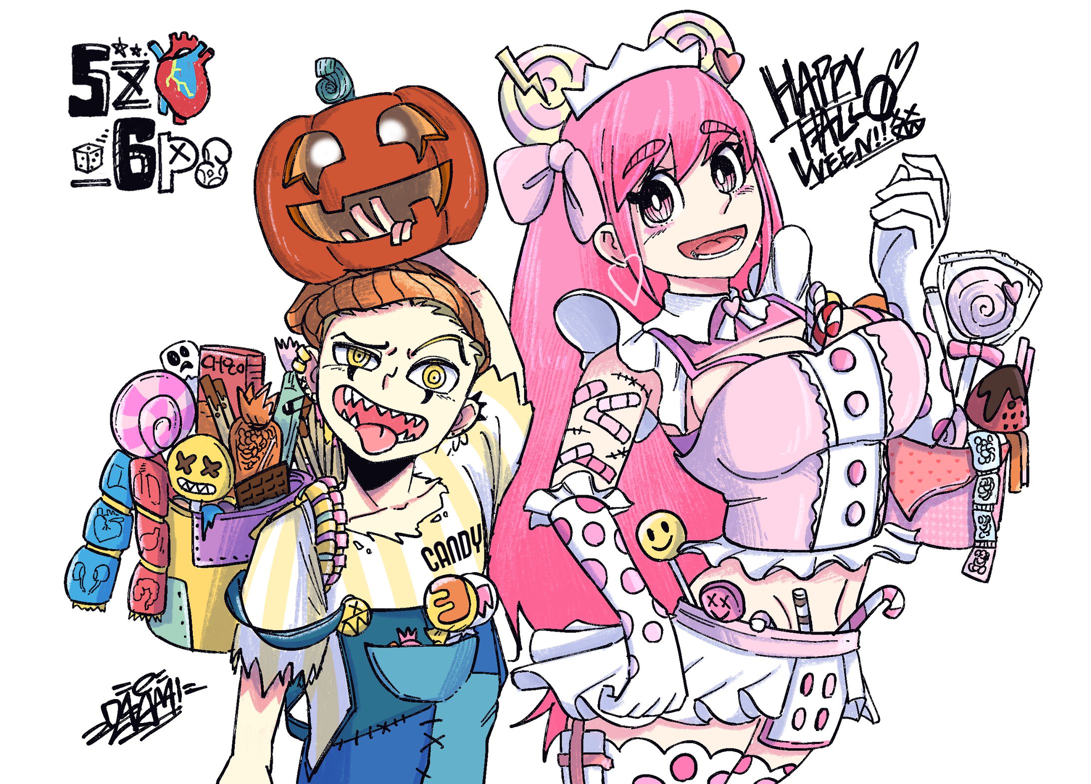 ハロウィンイラスト（カボチャとメイドとお菓子）　-1