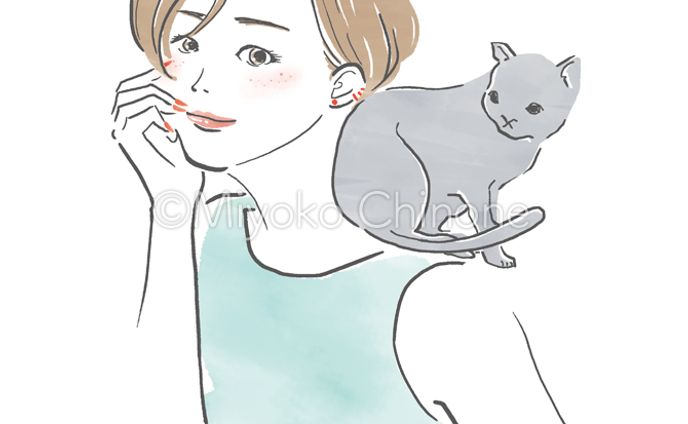 猫と女性（オリジナル）