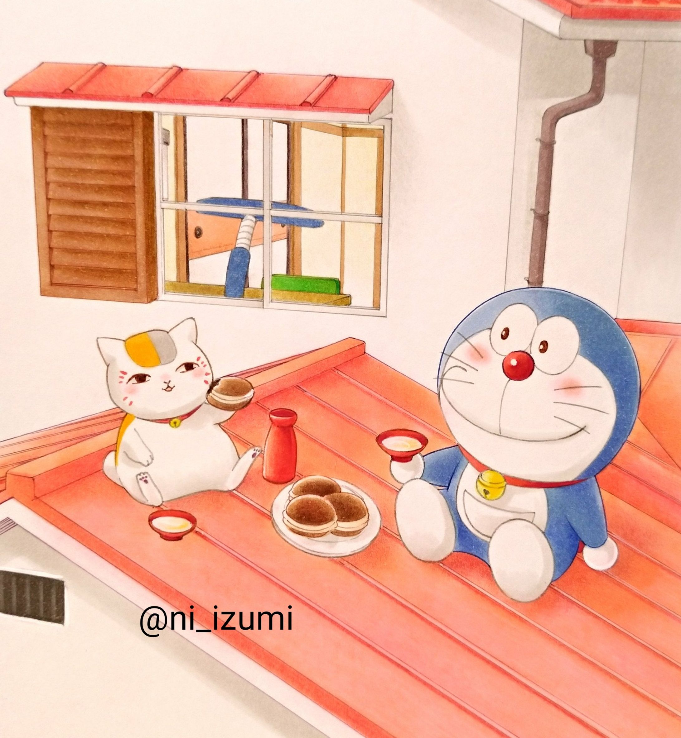 ファンアート　ドラえもんとニャンコ先生-1