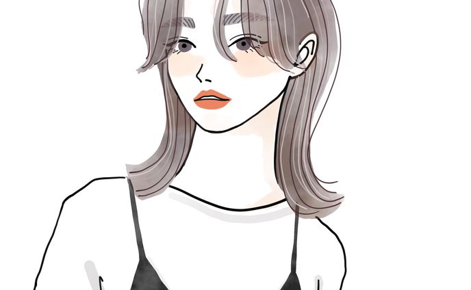 水彩カラーミディアムヘアの女性