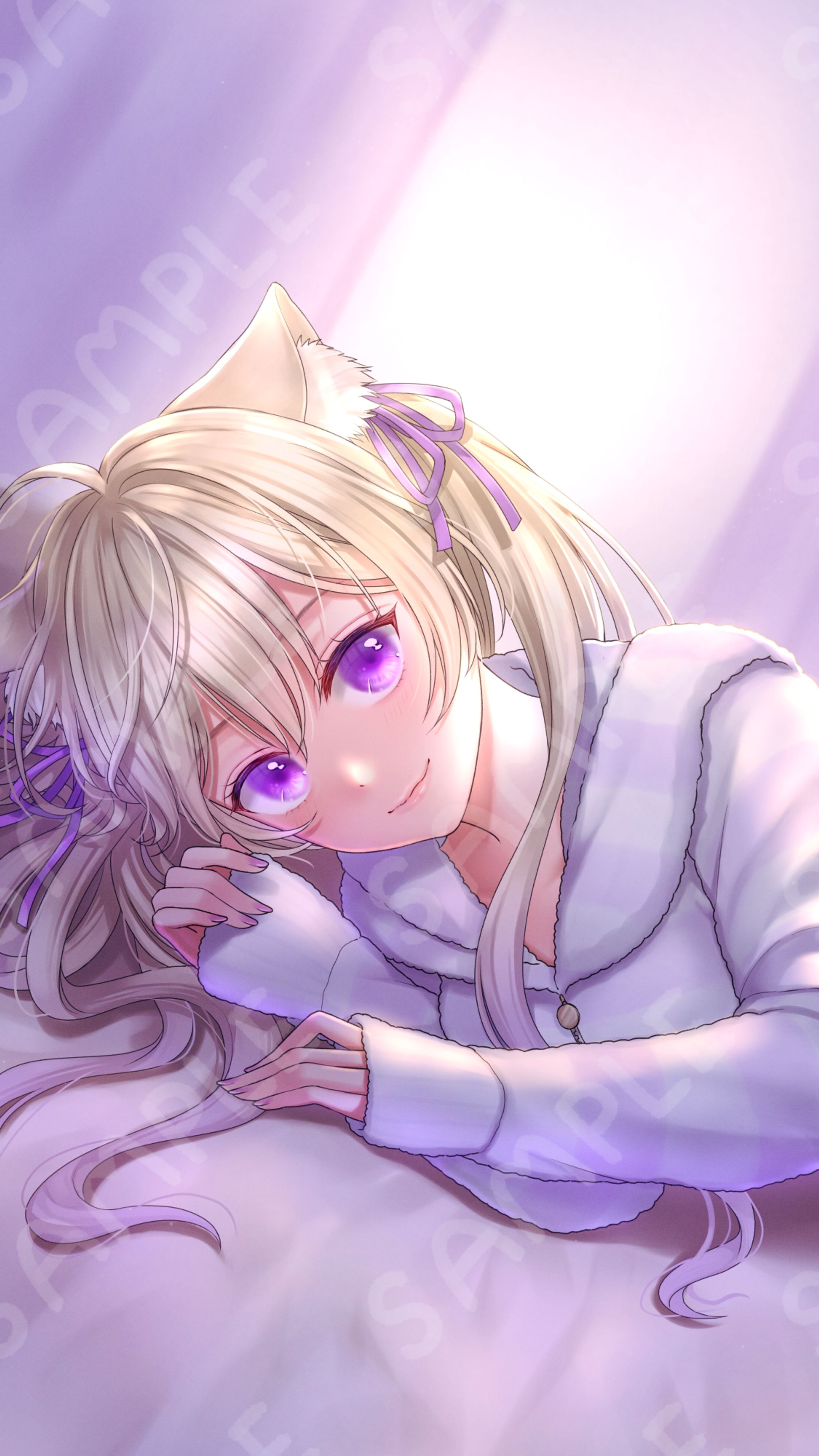 配信用イラスト　ケモミミ女の子と添い寝-1