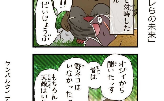 ヤンバルクイナの太っちょヤンさん

#14「オレらの未来」

ヤンバルの森はアルモノの侵略により
生き物たちが脅かされていた！

---------------

沖縄に住む、太ったヤンバルクイナのヤンさんは、愉快な仲間たちと沖縄の自然豊かなヤンバルで暮らしてます。

おきオタ！サイトで更新中
※詳細はプロフィールのリンクから【おきオタ！】をチェック！

https://www.okiota.jp/

#4コマ漫画 #おきオタ #沖縄情報 #観光 #ヤンバルクイナ #やんばる #やんばるヤンさん #リュウキュウヤマガメ