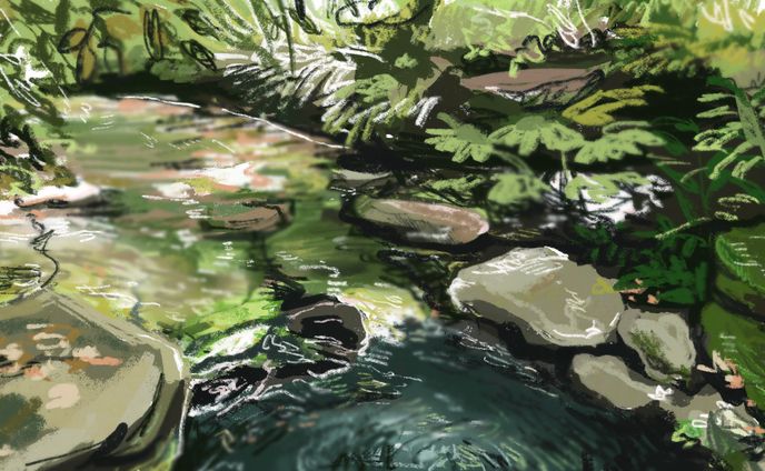 【背景】　川　【模写】
