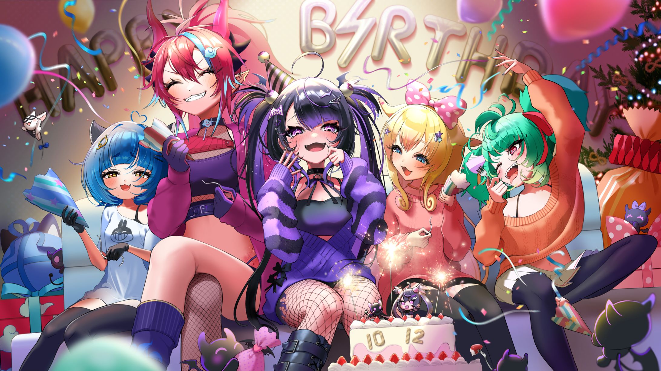 【ご依頼】Commission art from her fan: Birthday art | Roca Rourin, Poko Rakun, Kai Saikota, Momo Otako, Coni Confetti-1