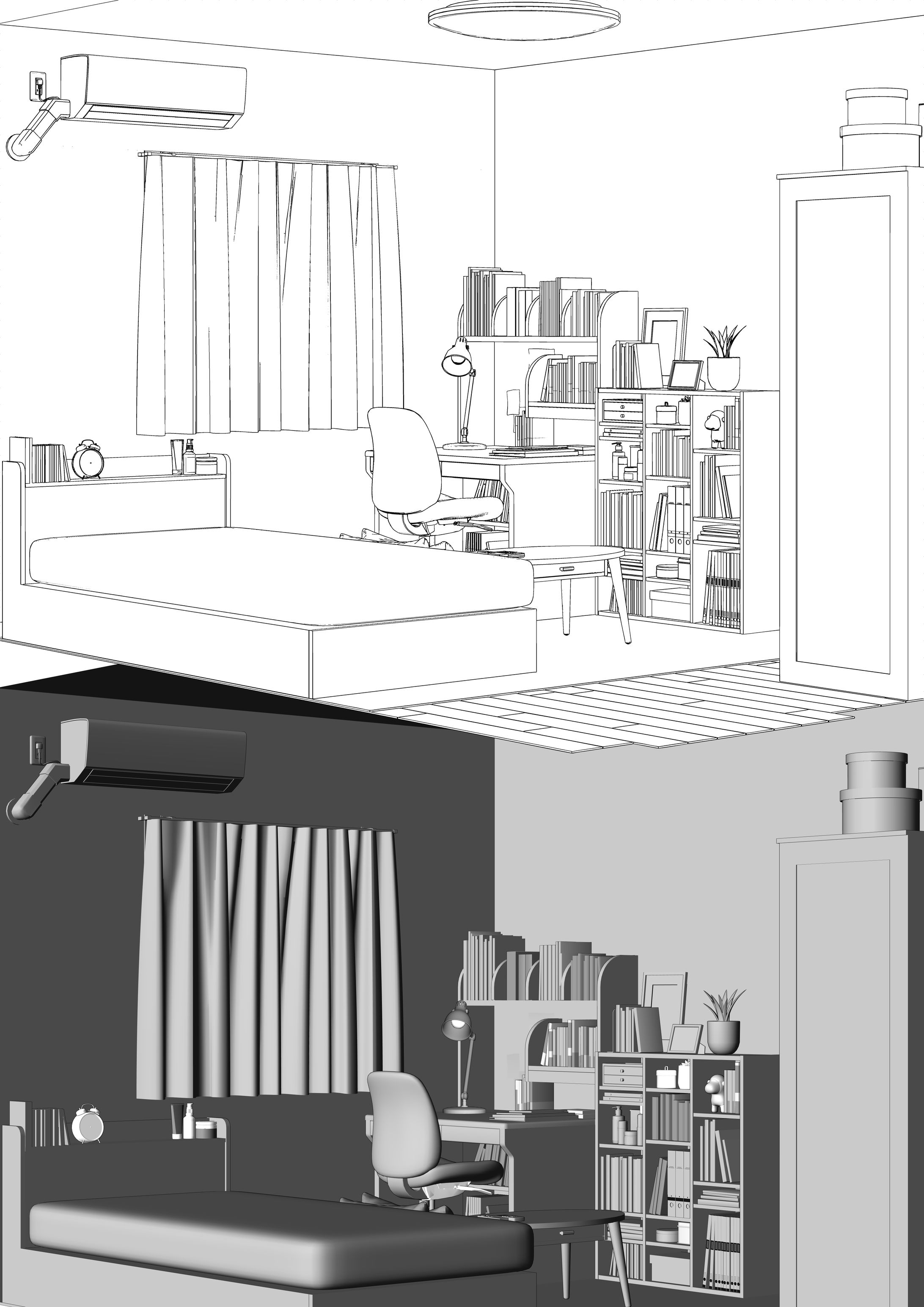 「女の子の部屋」漫画背景用3Dモデル-1