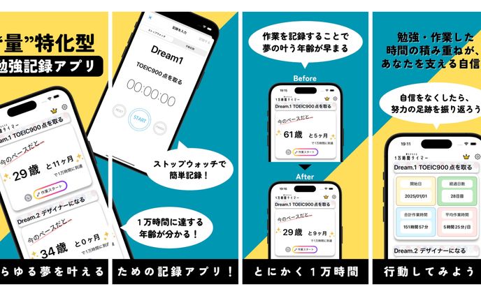 【画像】AppStore説明画像（1万時間勉強記録アプリ）