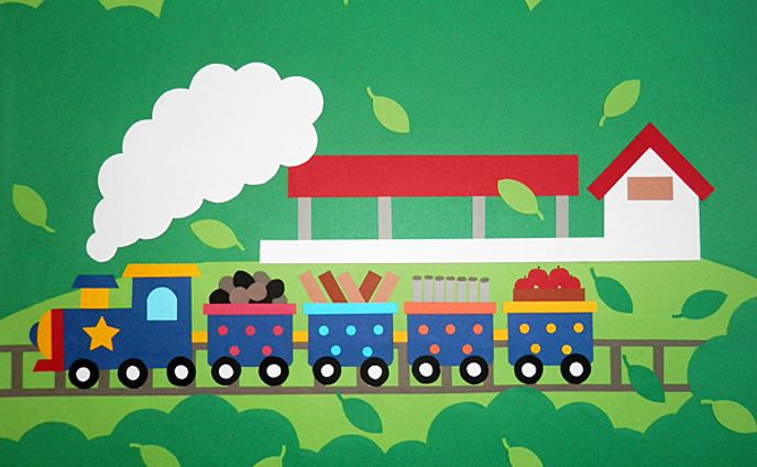 【お仕事】「汽車はゆく」　紙芝居制作　（色画用紙で作成）　B3サイズ