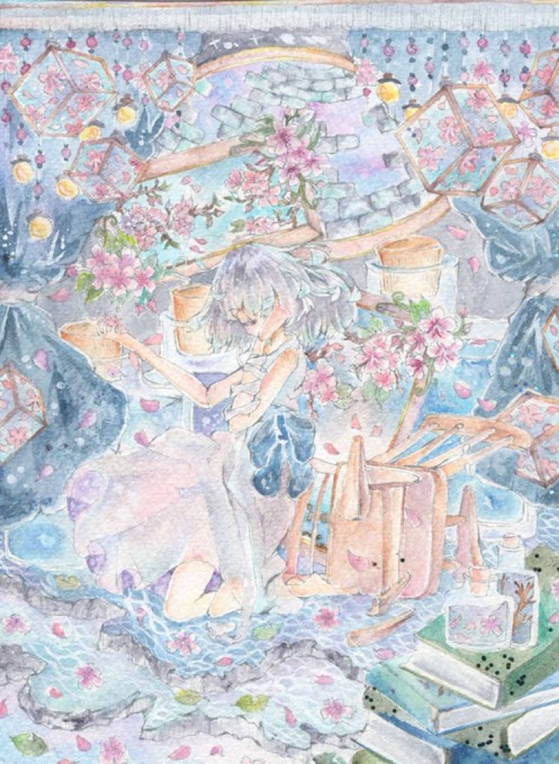 【水彩イラスト】徒桜-1