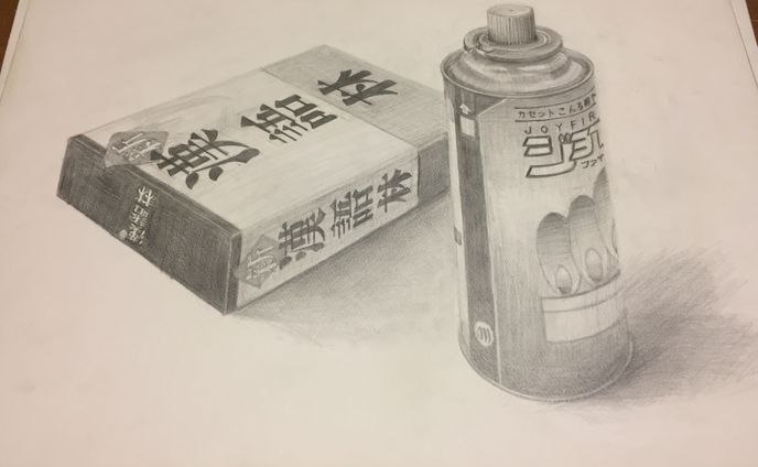 大分高校美術科でのデッサンや平面構成