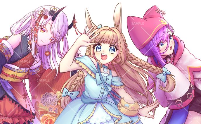 歌ってみた用イラスト(卯月美雪、鬼灯アカネ、紫ノ月ルミネ)