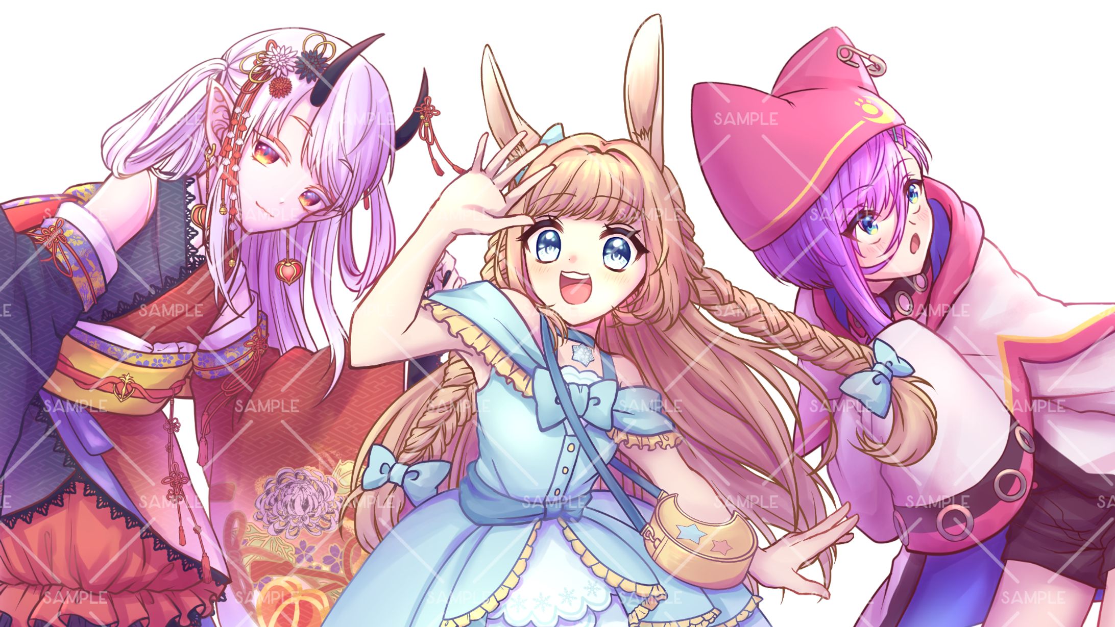 歌ってみた用イラスト(卯月美雪、鬼灯アカネ、紫ノ月ルミネ)-1